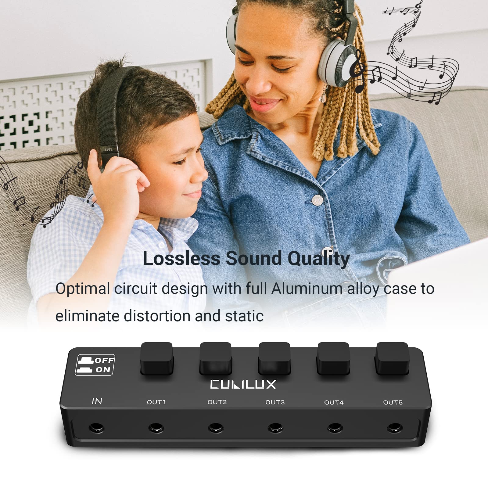 Cubilux 5 Way 3.5Mm Headphone Splitter With Switch Control, Aluminum Case 5 Channel 1/8� Stereo Audio Splitter, Multi Port Trs Aux Share/Split Box/Hub For Speaker Earphones Laptop Pc Smartphone Tablet