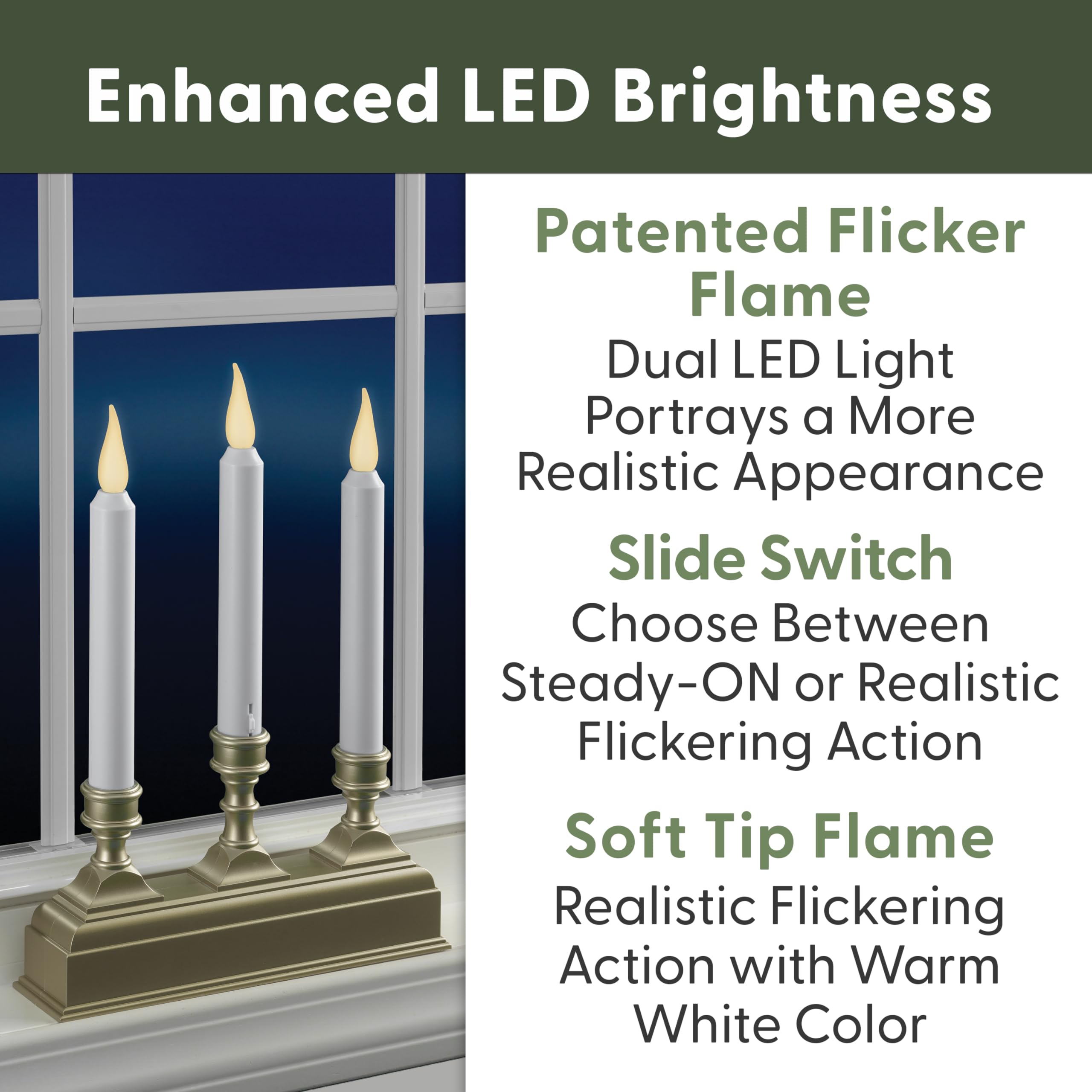 612 Vermont Battery Operated Led Window Candelabra With Sensor And 8 Hour Timer (Pewter)