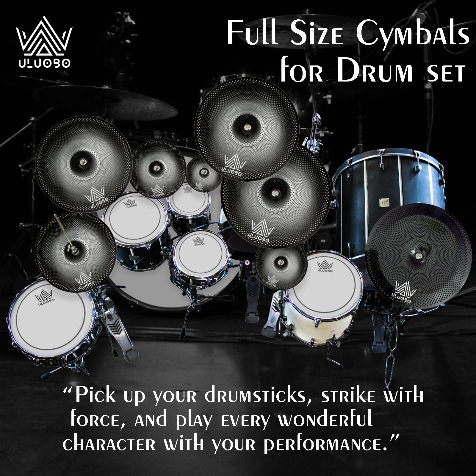 Uluobo Low Volume Cymbal Pack, Silent Cymbals, Quiet Cymbals Set For Drummer Practice, 6/8/10''Spalsh+14''Hihat+16''Crash+18''Cr