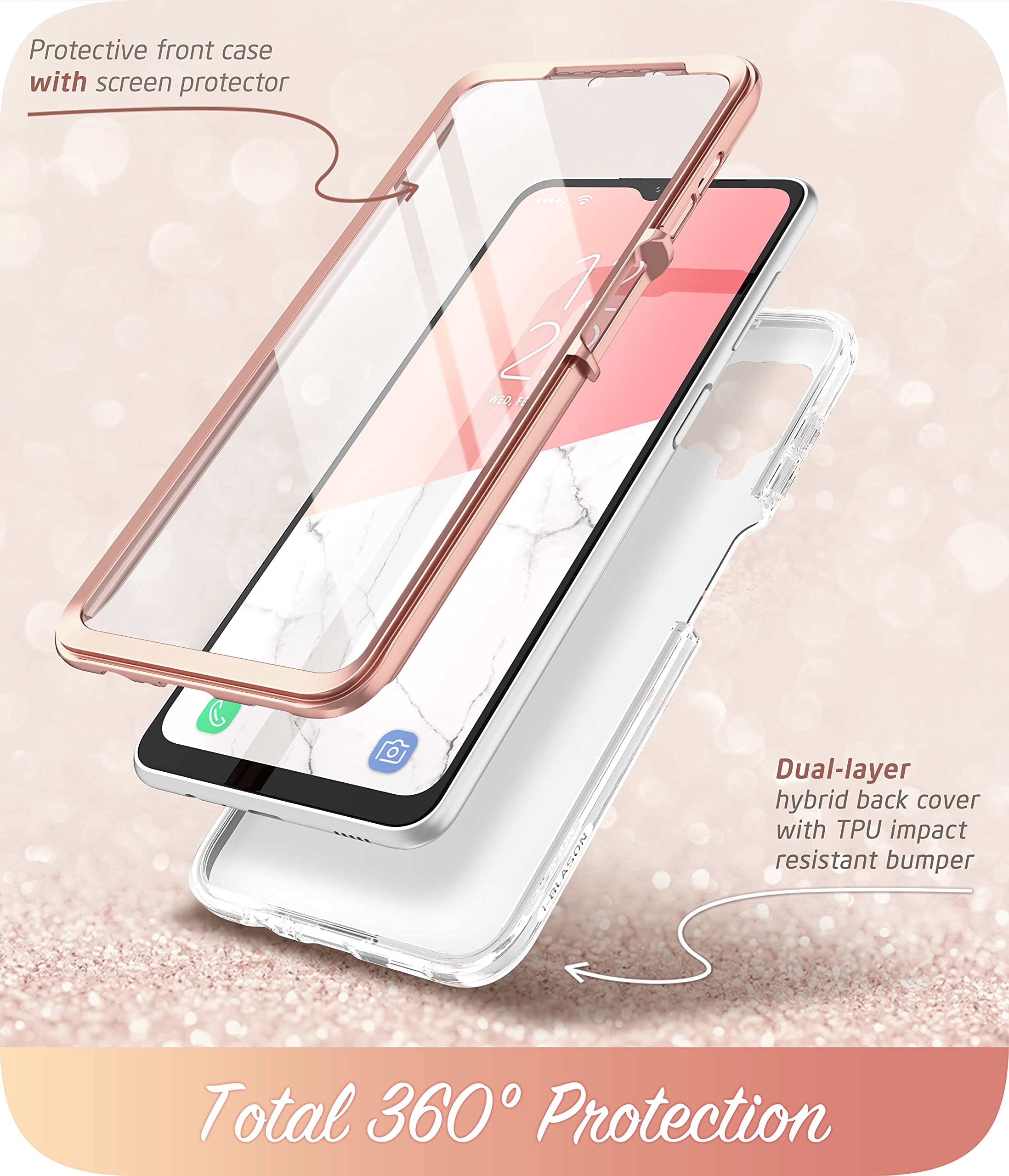 I Blason Cosmo Series Protective Bumper Case With Built In Screen Protector For Samsung Galaxy A12 (2021 Release), Marble Multic