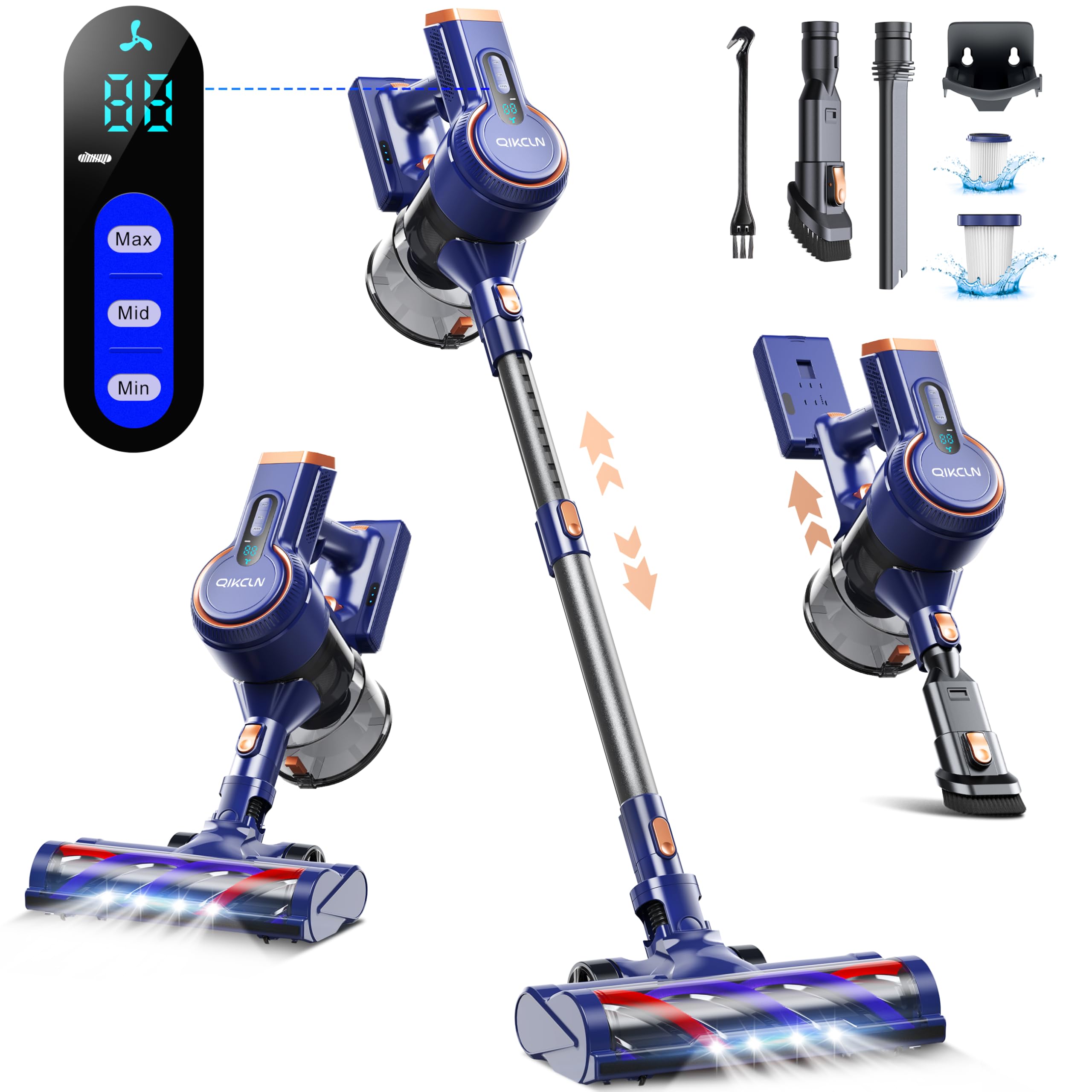 Cordless Vacuum Cleaner, 23Kpa Powerful Lightweight Stick Vac With Led Headlights, 3 Modes, 45 Mins Runtime, Rechargeable Portab