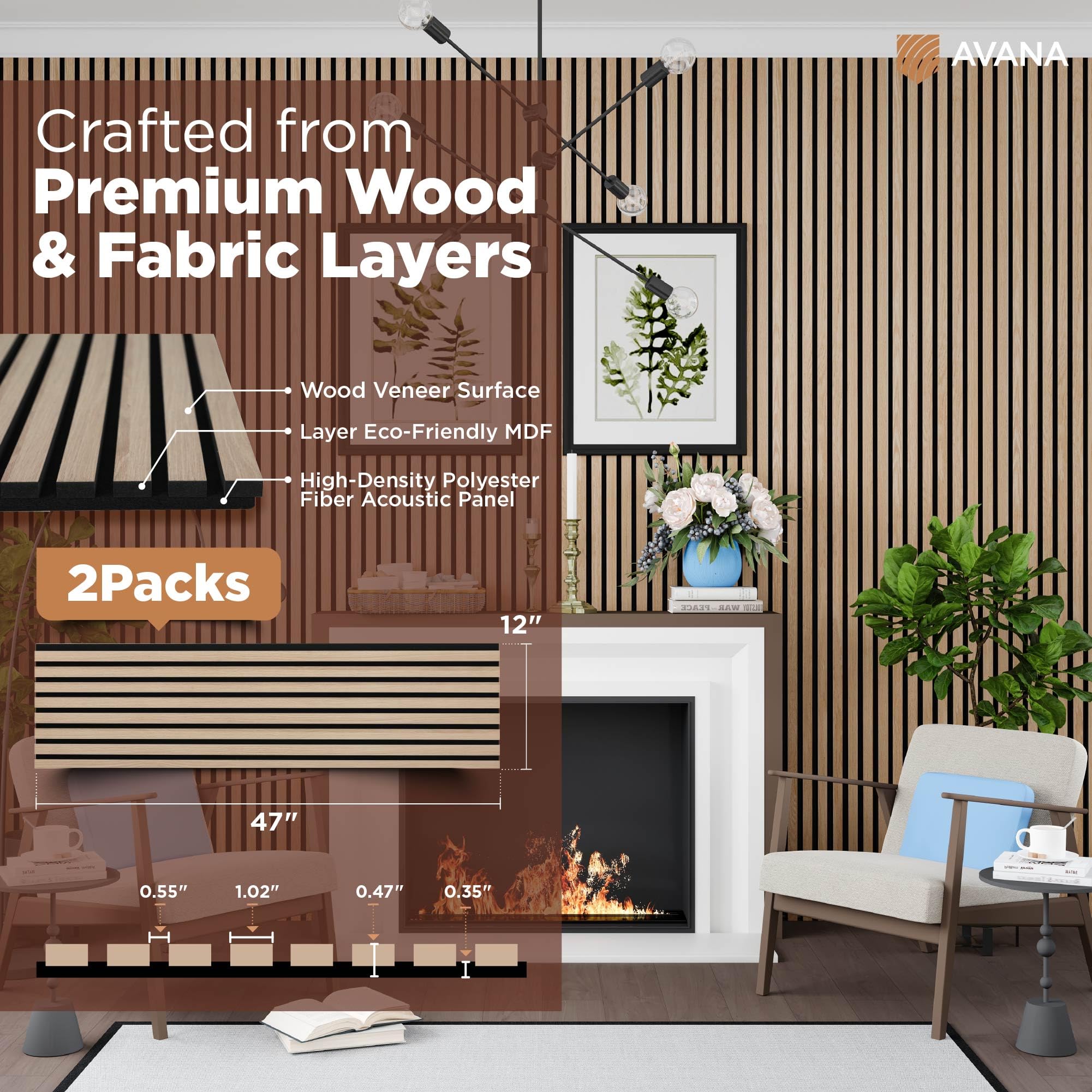 Avana Modern Acoustic Wood Wall Panels   47.2 X 12.6 Inch White Oak Acoustic Panels 2 Pcs   Wall Panels For Interior Wall Decor