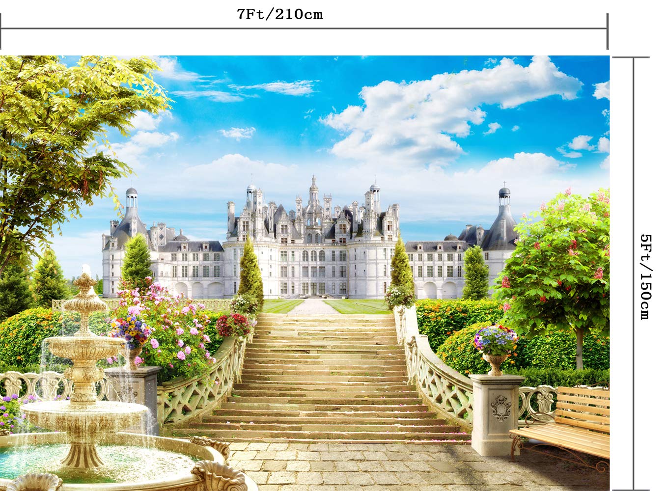 Capisco 7X5Ft Castle Stairs Backdrop Vinyl Photography Studio Background Outdoor Fountain Blue Sky White Clouds Wedding Party De