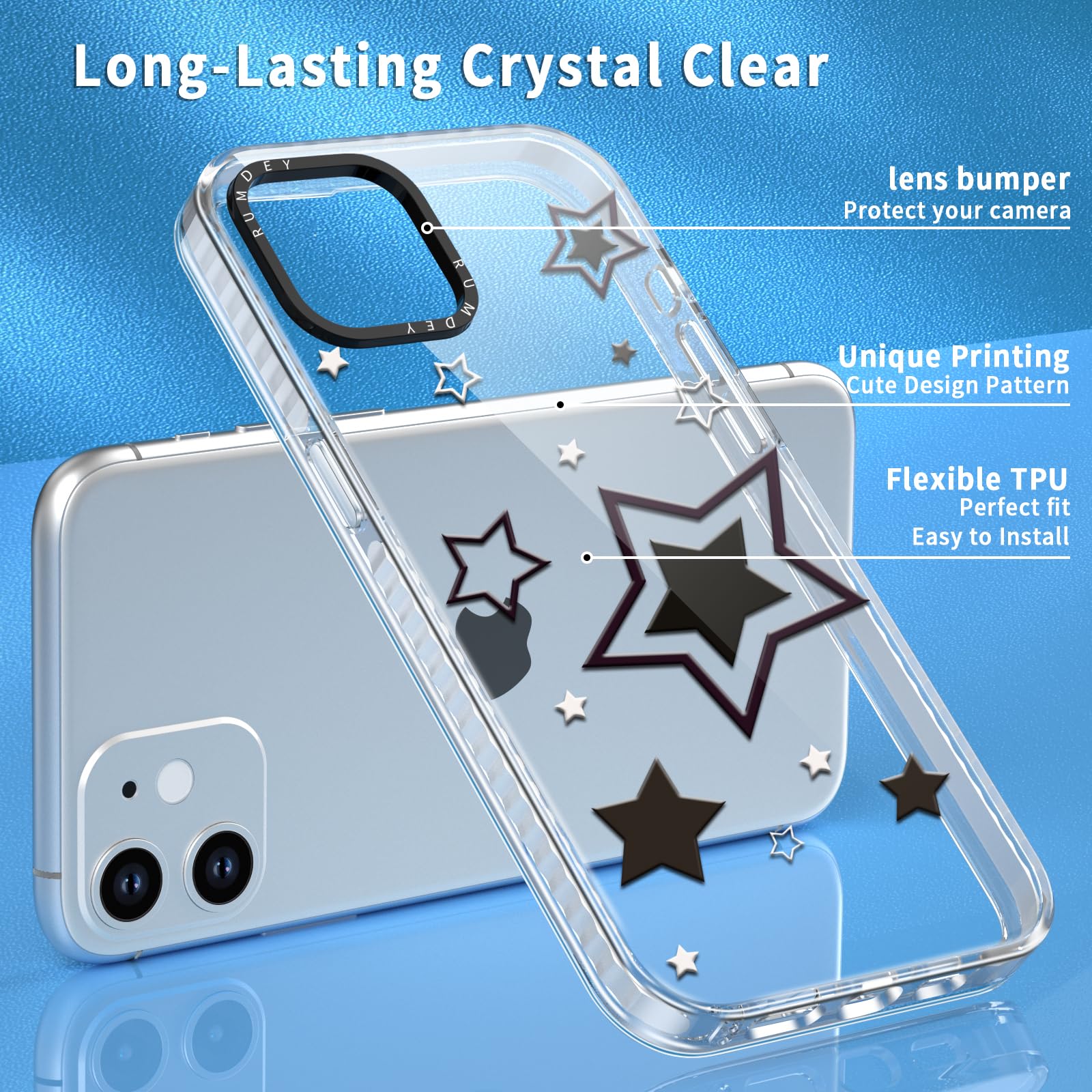 Rumdey 2 Pack Cute Stars Phone Case For Iphone 11, Soft Slim Fashion Protective Phone Cover For Women Girly, Shockproof Tpu Bump