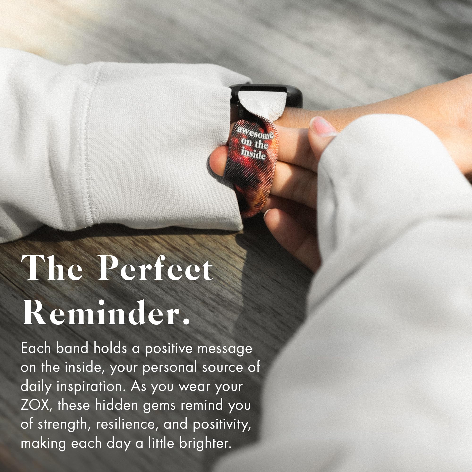 Zox Android Smart Watch Band - Satellite Grey | Soft, Adjustable Elastic Band With Motivational Affirmations And Beautiful Artwo