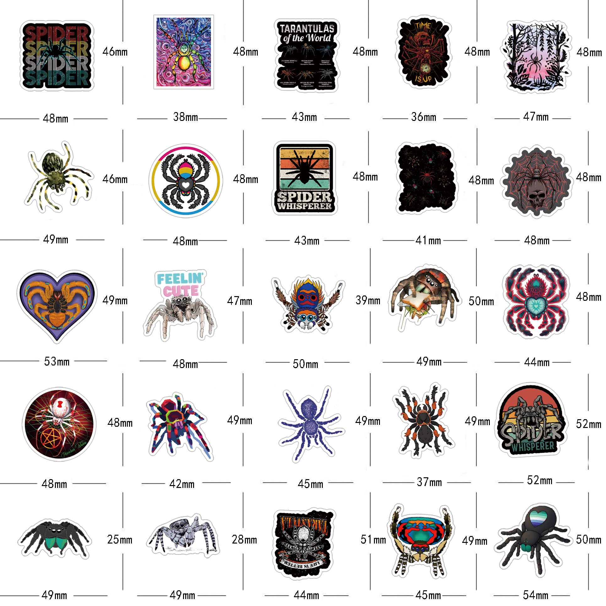 Spider Halloween Stickers 63Pcs Cute Cartoon Horror Fear Animals Pack | Cool Colorful Deacls Graffiti Vinyl Pvc Waterproof For A