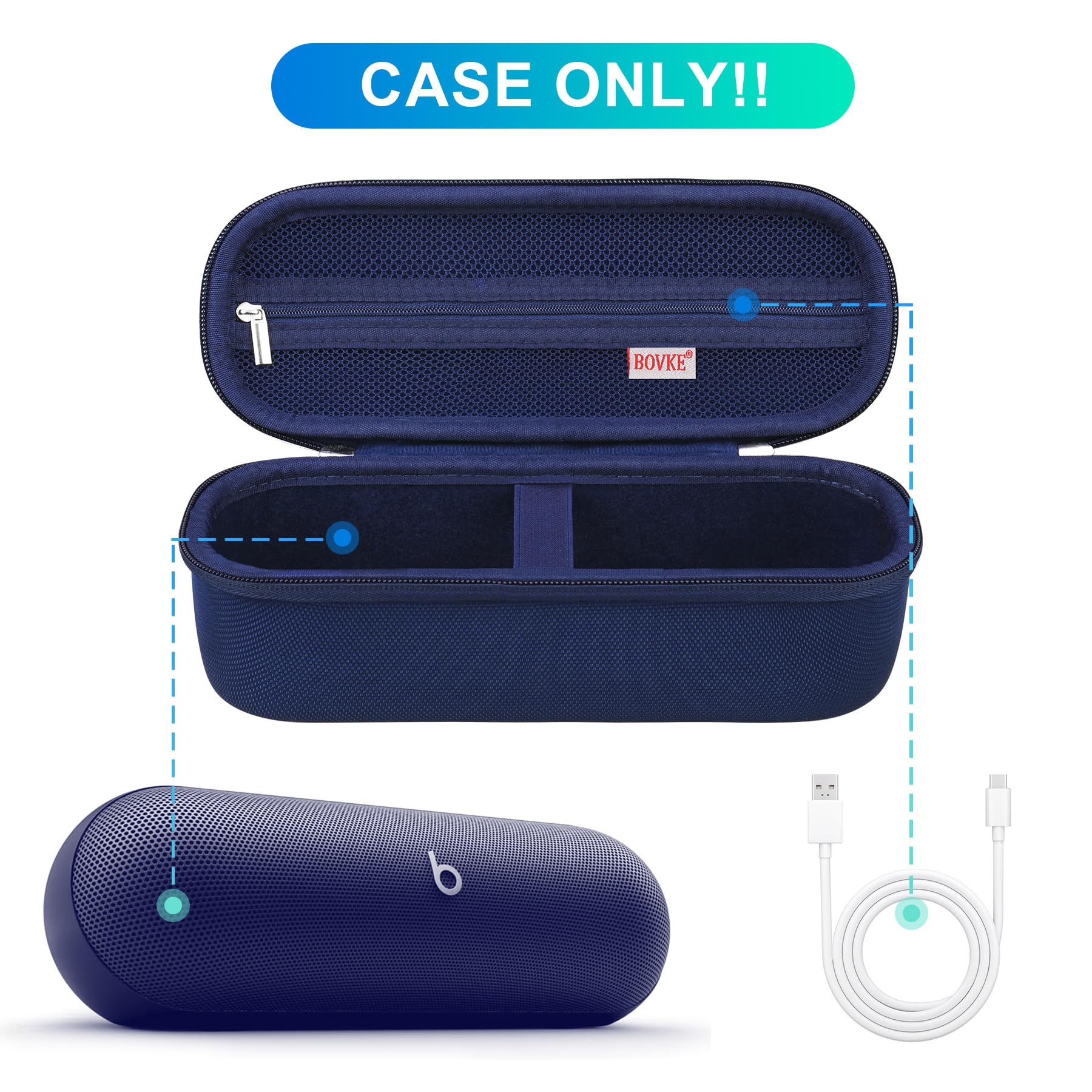 Bovke Carrying Case For Beats Pill - Portable Bluetooth Speaker, New Beats Pill Wireless Speaker Travel Holder Bag With Extra Me