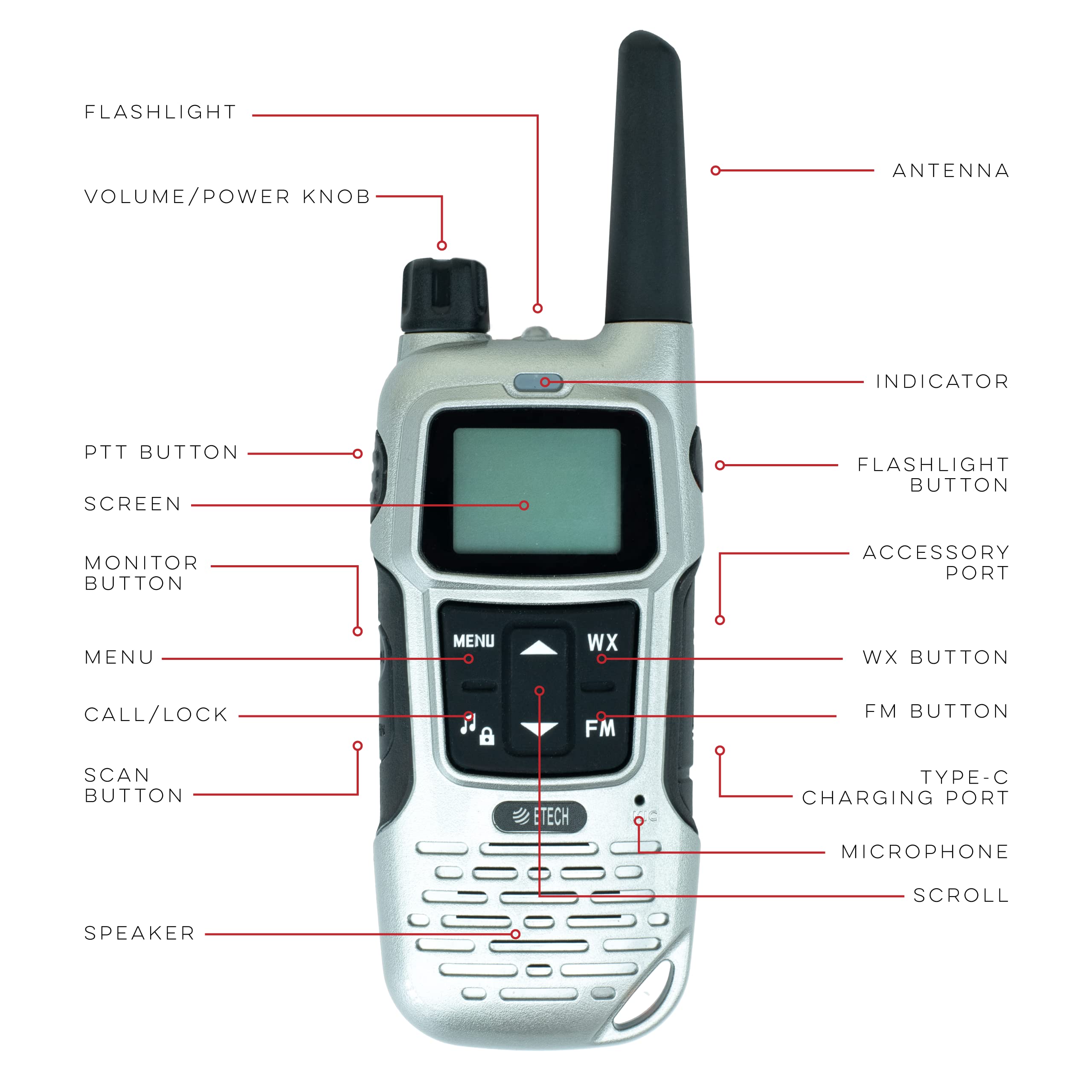 Two Way Rfs Pin BTECH FRS-A1 2 Pack FRS Silver Walkie Talkies, NOAA, High Output Two ...