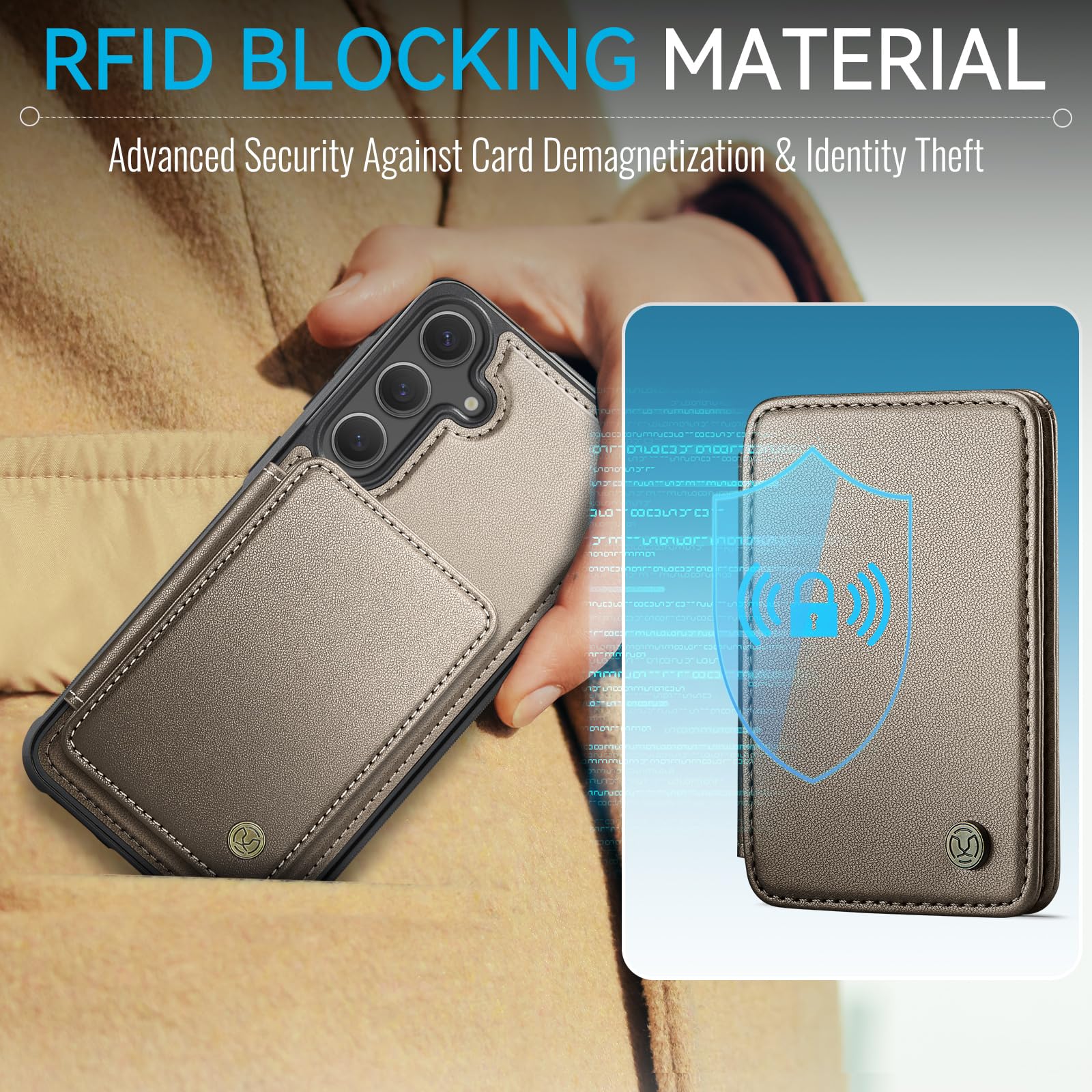 Usroom Compatible With Magsafe For Samsung Galaxy S25 Wallet Case Magnetic Card Holder, Rfid Blocking 2 In 1 Detachable Kickstan