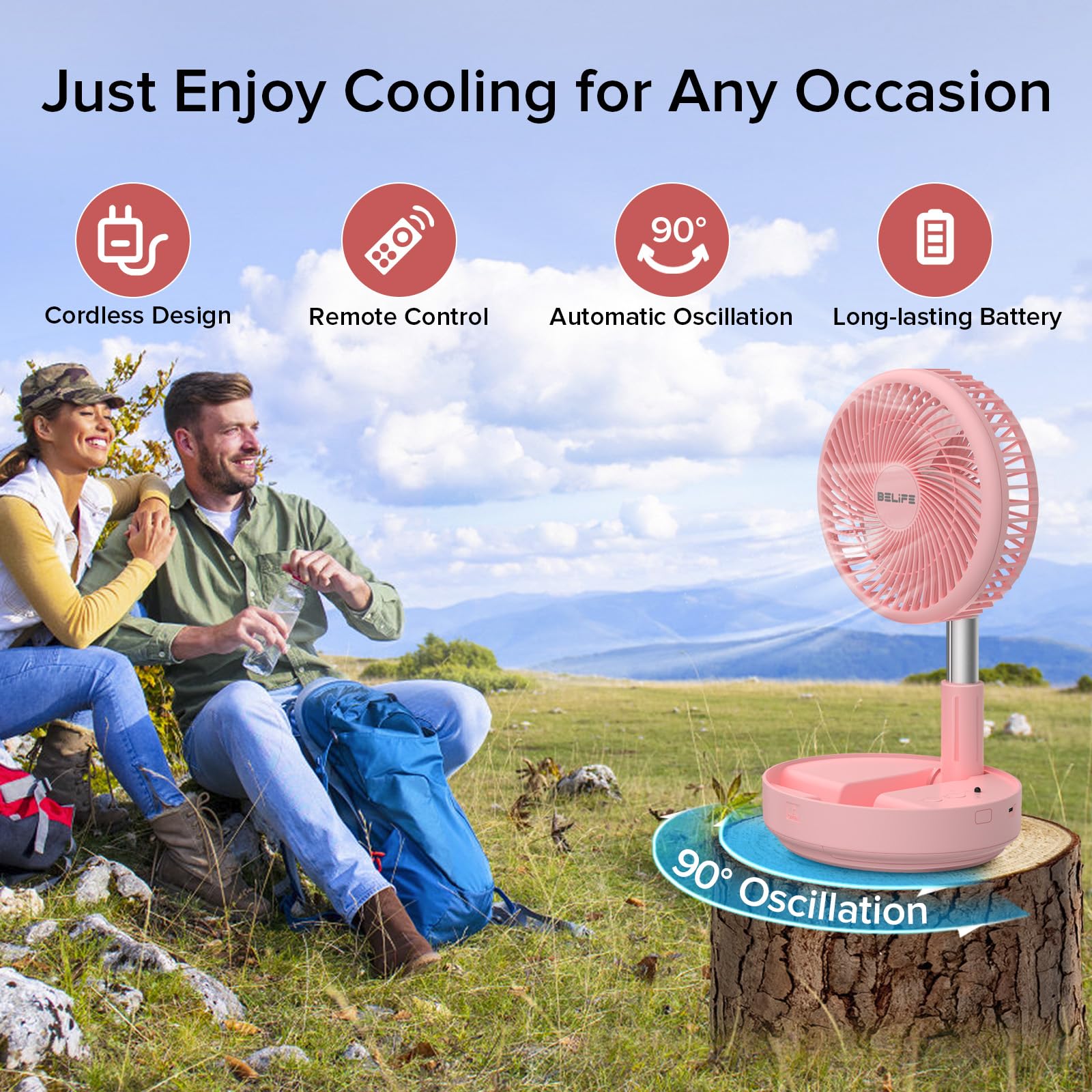 Belife X8 Portable Fan, 7200Mah Battery Powered Rechargeable, Oscillating Usb Desk Floor Fan With Remote, Foldable Telescopic Fa