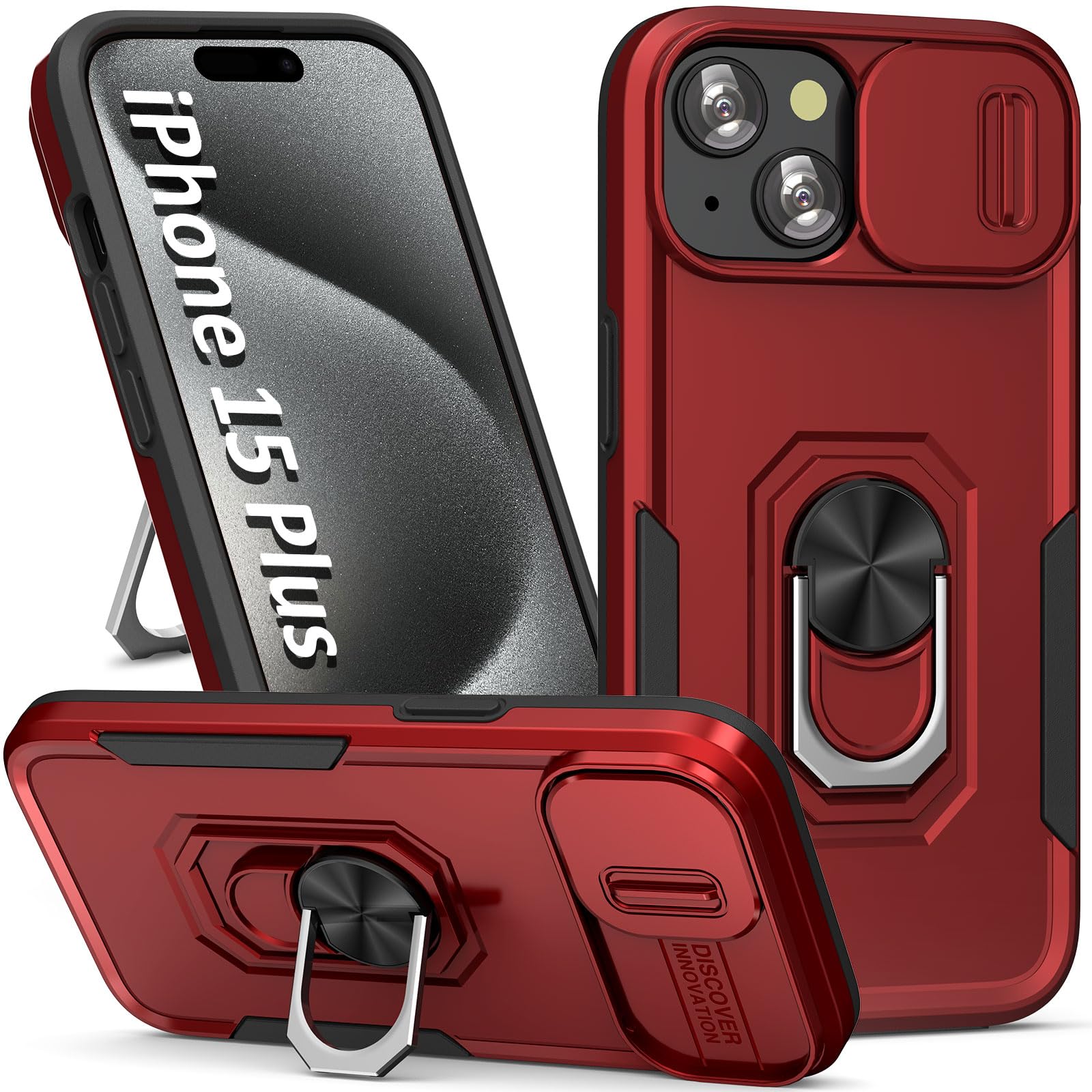 Sefing Case For Iphone 15 Plus Phone Case Iphone 15 Plus Case With Kickstand Ring Holder, With Camera Cover, With Magnetic Car M