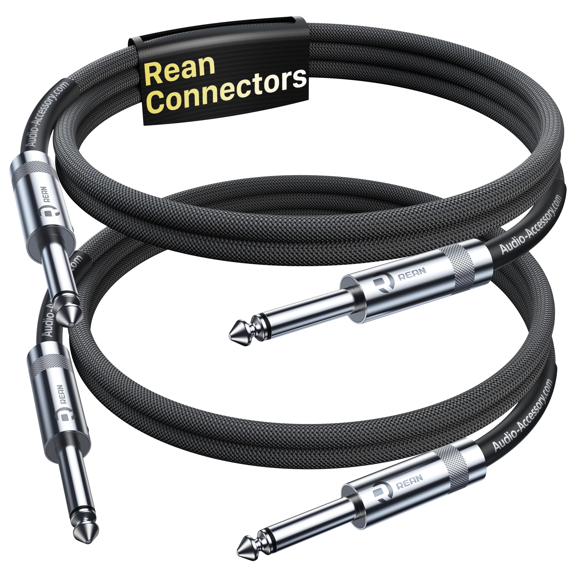Guitar Cable 3.3 Ft 2 Pack, Professional Rean Connectors From Neutrik, Kevlar Reinforced Nylon Braided Instrument Cable, 1/4 Inc