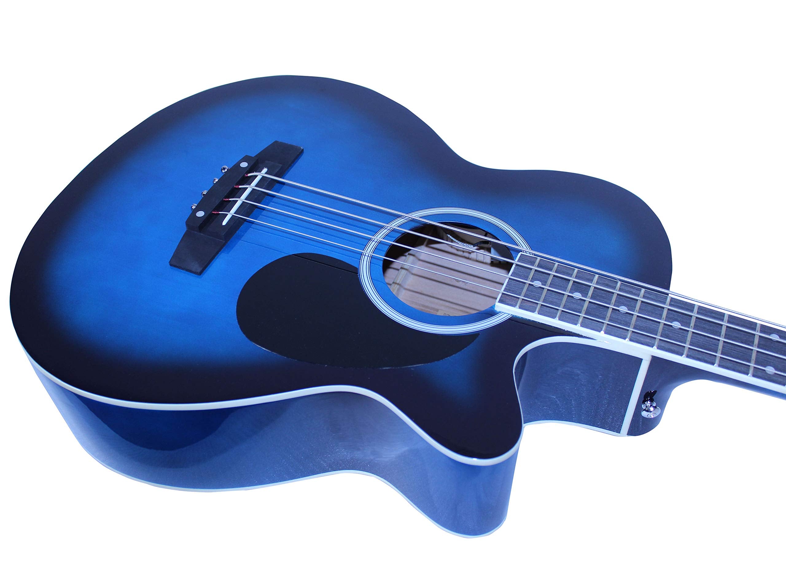 Vizcaya Full Size 4 Strings Cutaway Acoustic Electric Bass Guitar With 4 Band Equalizer,5Mm Padding Gig Bag,Strap, Picks Blue