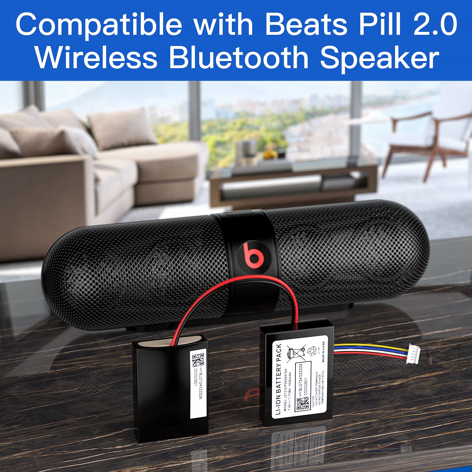 Battery For Beats Pill 2.0 Speaker Kratax 1050Mah Li Ion 7.4 V Replacement Battery For Beats Pill 2.0 J272/Icp092941Sh Wireless Portable Bluetooth Speaker