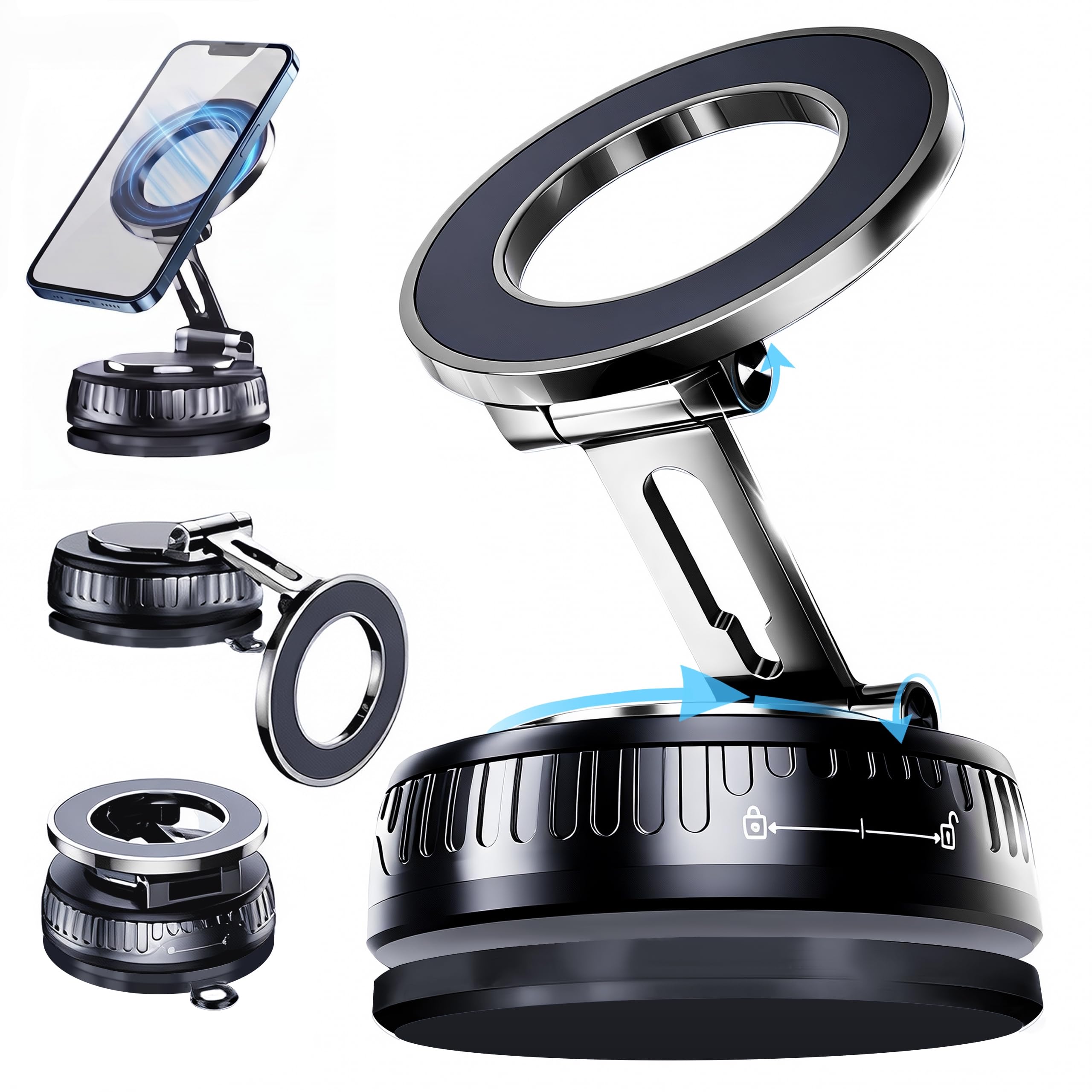 Briteroh 2026 Upgraded Magnetic Car Phone Mount for MagSafe: 360 Rotatable Adjustable Holder with 180+LBS Strong Suction Cup & 4