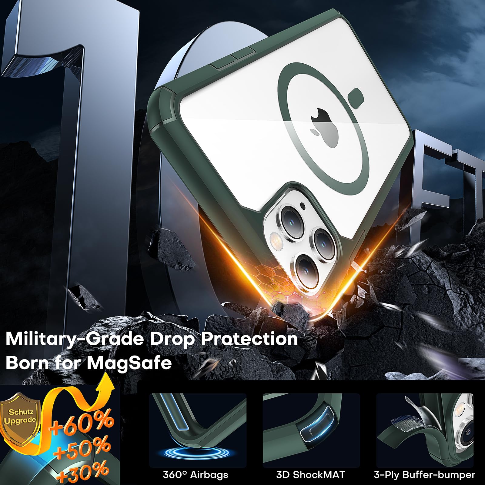 Tauri 3 In 1 Magnetic For Iphone 11 Pro Max Case, With 2X Hd Screen Protector, 10 Ft Drop Protection, Compatible With Magsafe Ca