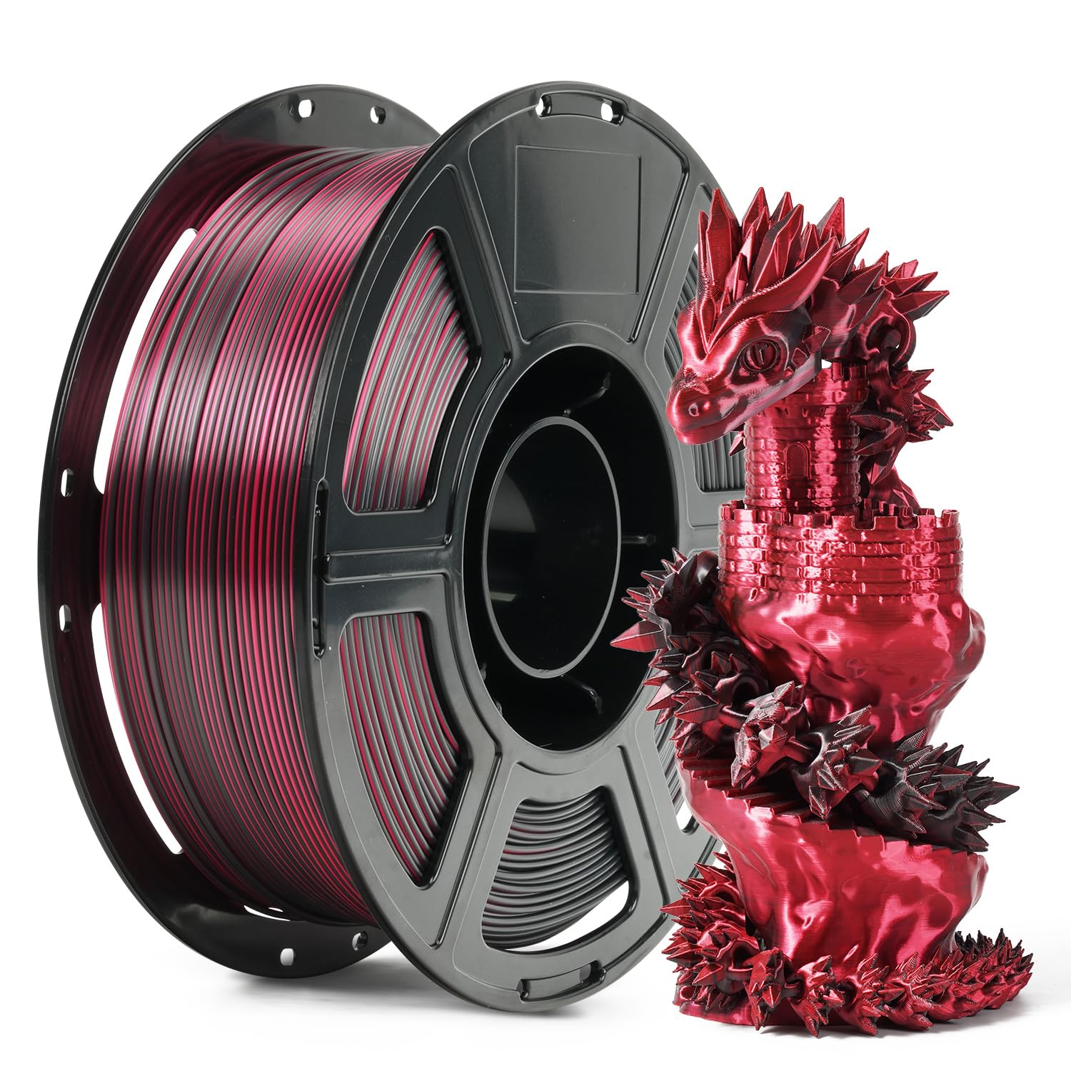 FLASHFORGE Silk Bi-Color PLA Filament 1.75mm, Coextrusion Black Red Dual Color Multicolor 3D Printer Filament, Enchanting Silk F
