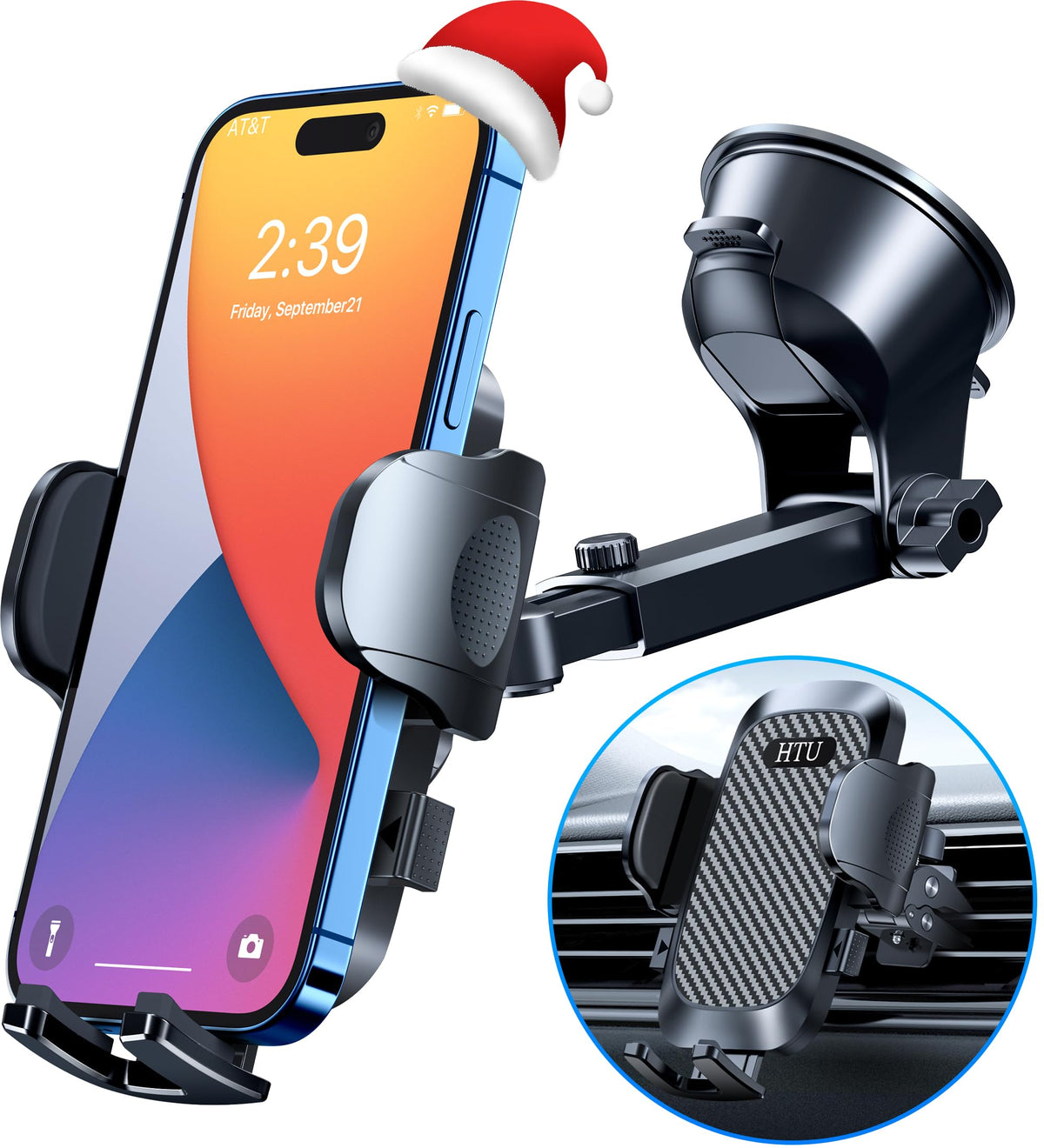 Htu [Strongest Shockproof] Cell Phone Holder Car [Military Grade 5 In 1] Universal Handfree Phone Mount Car Dashboard Windshield