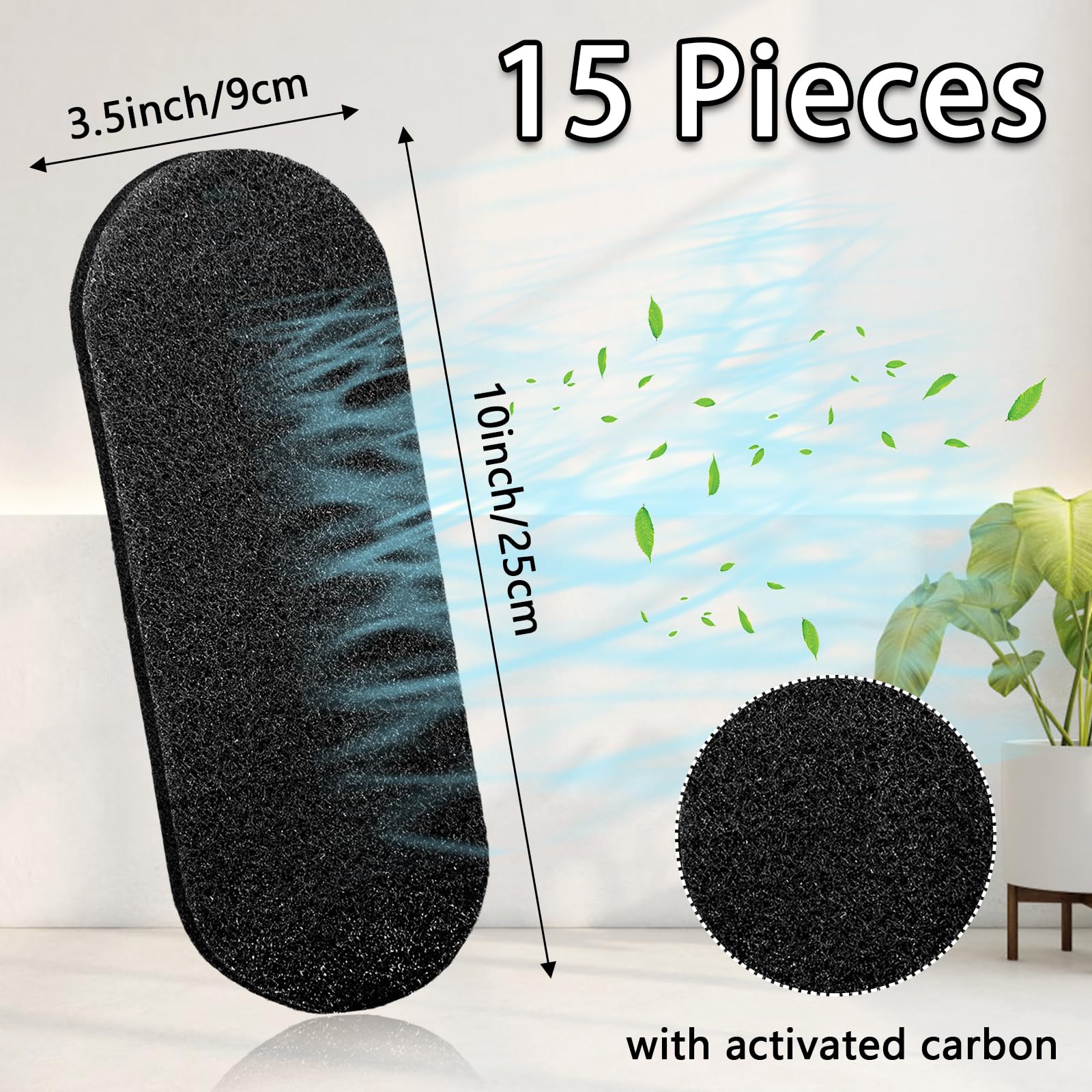 15 Pcs Ceiling Fan Filters For Blades, Easy-Stick Activated Coconut Shell Carbon Air Filter, Universal Ceiling Fan Air Filter Pa