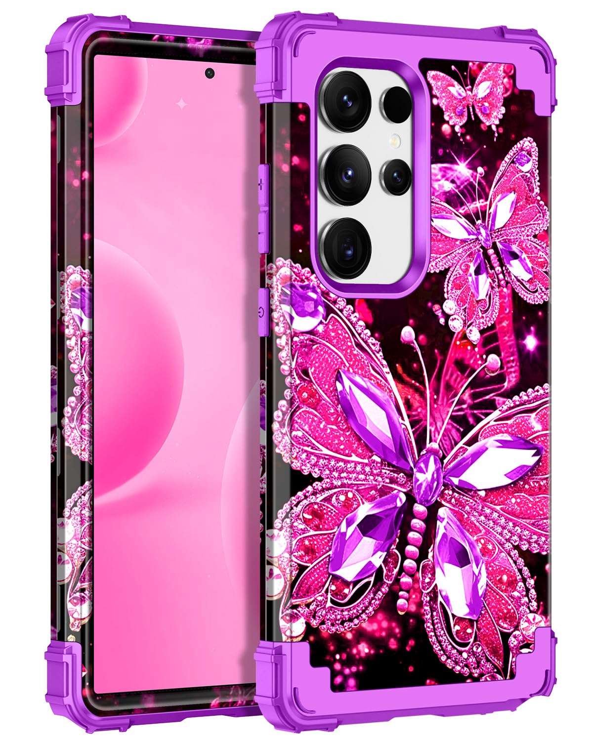 Miqala for Galaxy S24 Ultra 5G Case,Glow in The Dark Three Layer Heavy Duty Shockproof Full Protection Hard Plastic Bumper+Soft 
