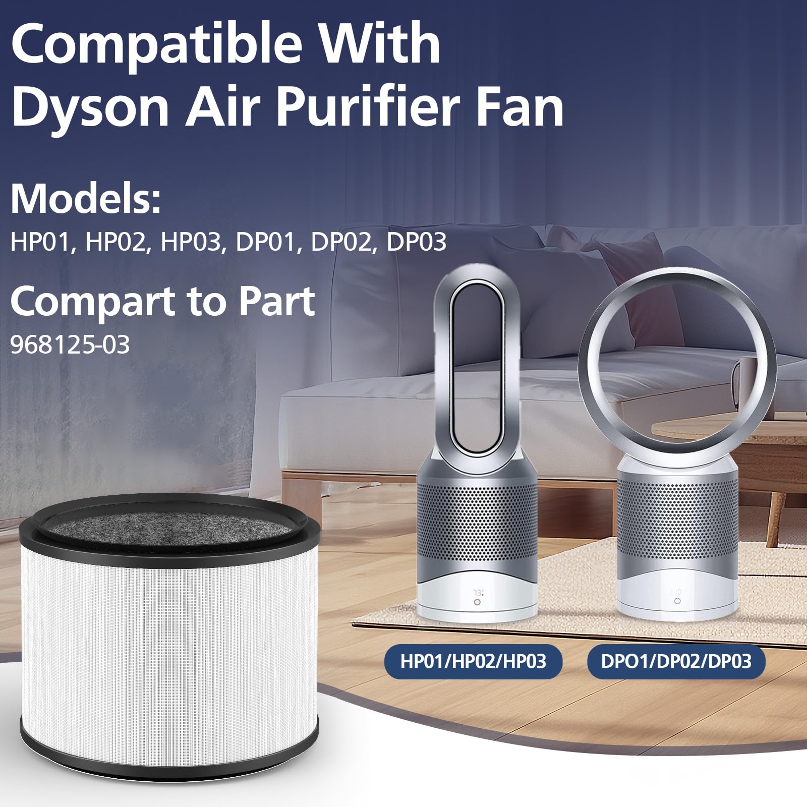 2 Pack Hp01 Hp02 True Hepa Filter Compatible With Dyson Pure Hot Cool Link Hp01 Hp02 & Dyson Pure Cool Link Desk Fan Dp01 Dp02,