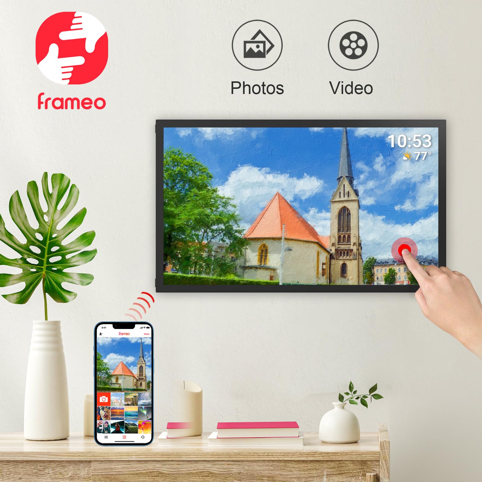 64Gb 21.5Inch Frameo Digital Photo Frame With 1920X1080 Fhd Ips Lcd Touch Screen, Dual Wifi Share Photos & Videos Via Frameo App