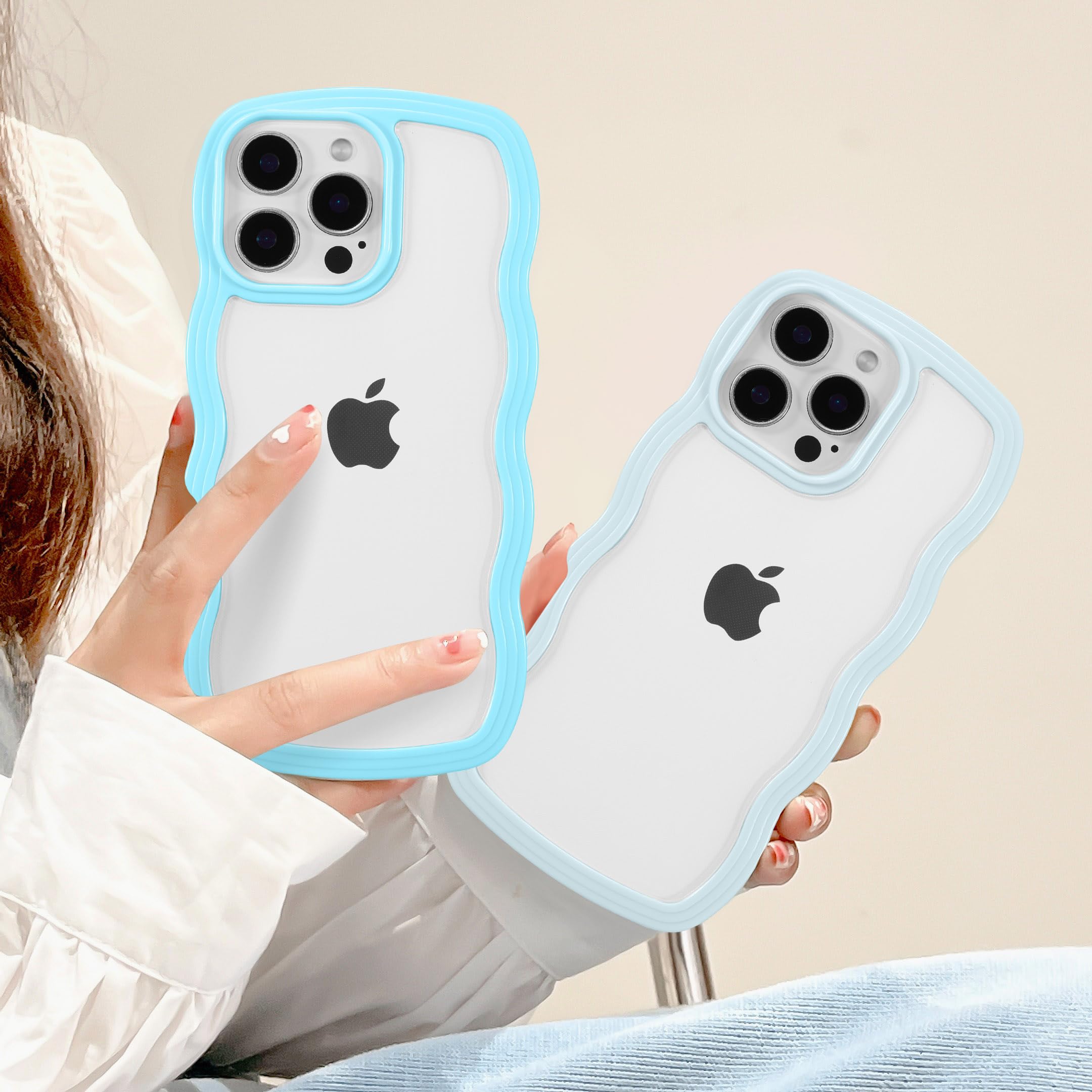 Qltypri Compatible With Iphone 16 Pro Case, Cute Curly Wave Frame Clear Case For Girls Women, Transparent Soft Silicone Tpu Bump