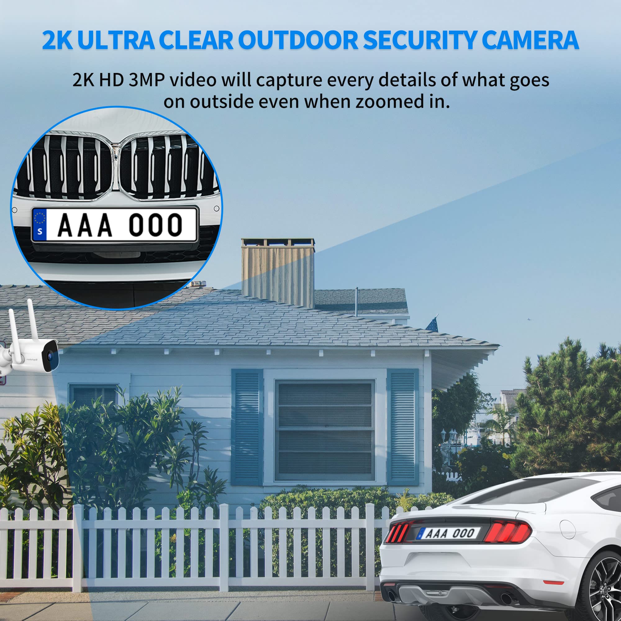 Septekon 2K Security Cameras Outdoor, 2.4G Wifi Cameras For Home Security With Two Way Audio, Night Vision, Ip66 Waterproof, Mot