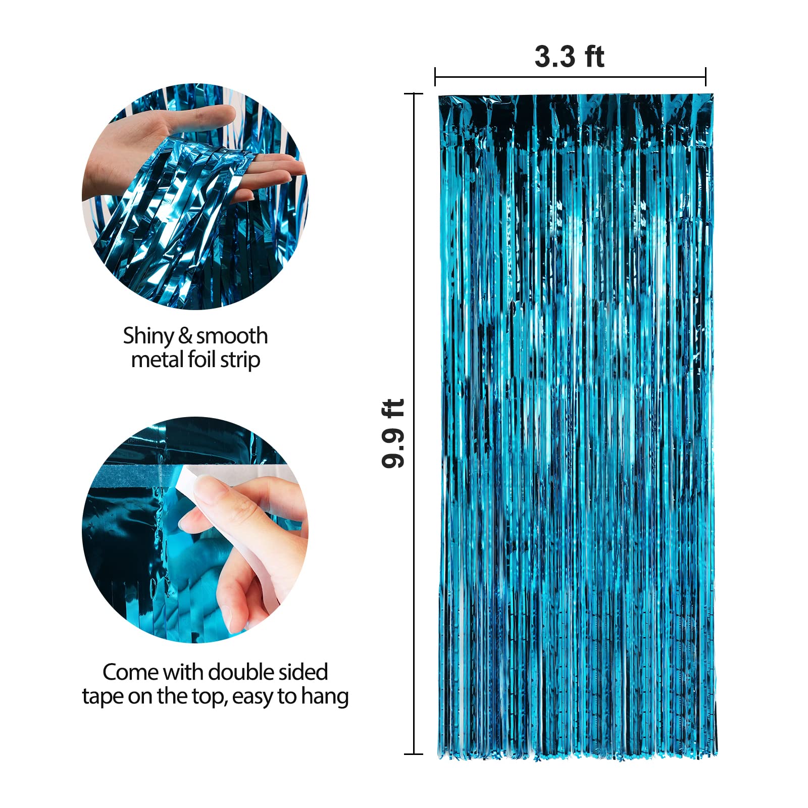 Crosize 3 Pack 3.3 X 9.9 Ft Blue Foil Fringe Backdrop Curtain, Streamer Backdrop Curtains, Streamers Birthday Party Decorations,
