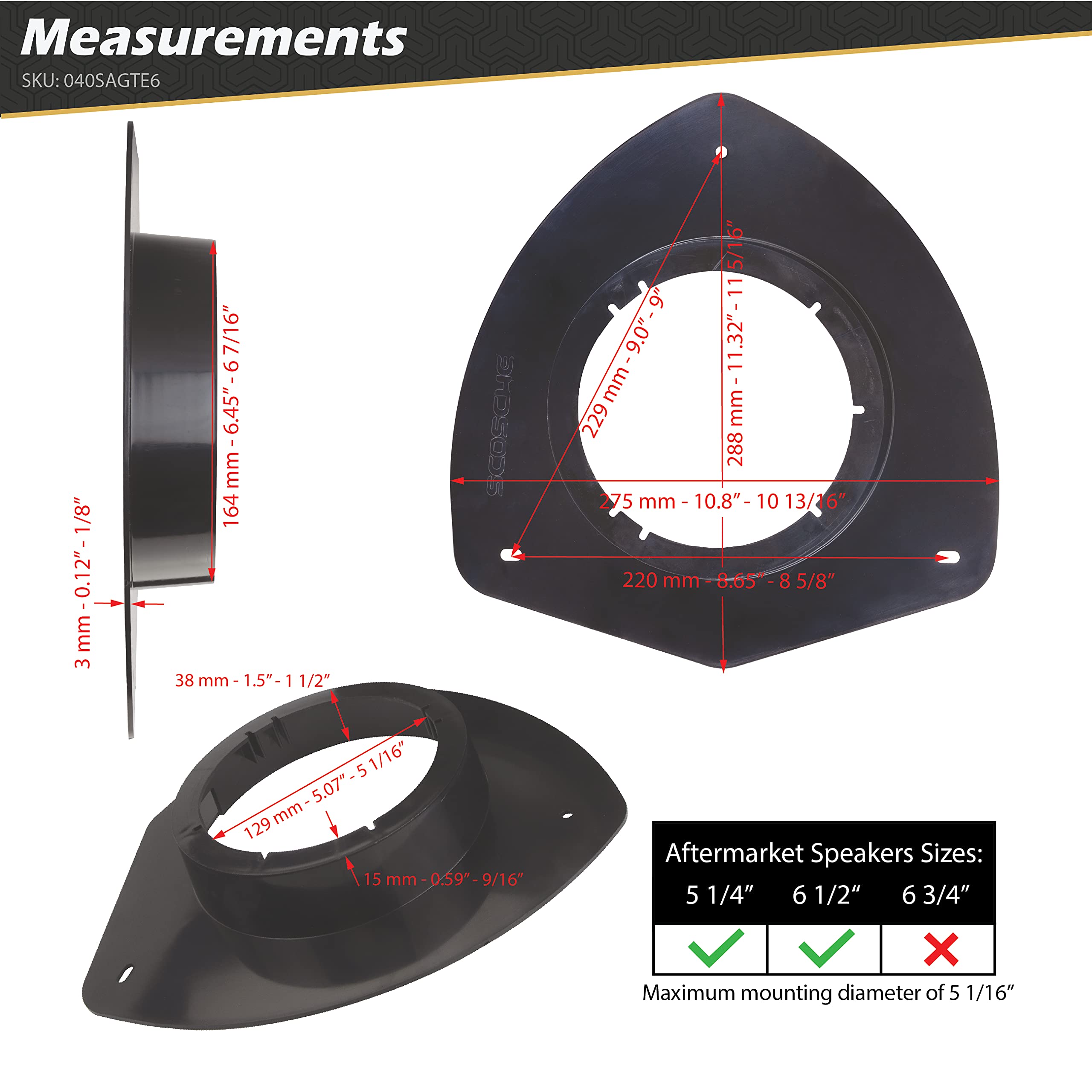 Scosche Compatible with Select 2002 to 2004 Oldsmobile Bravada, 2002 to 2009 Chevrolet Trailblazer & GMC Envoy & 2004 to 2008 Isuzu Ascender 5.25'   6.5' Speaker Adapters (1 Pair) SAGTE6