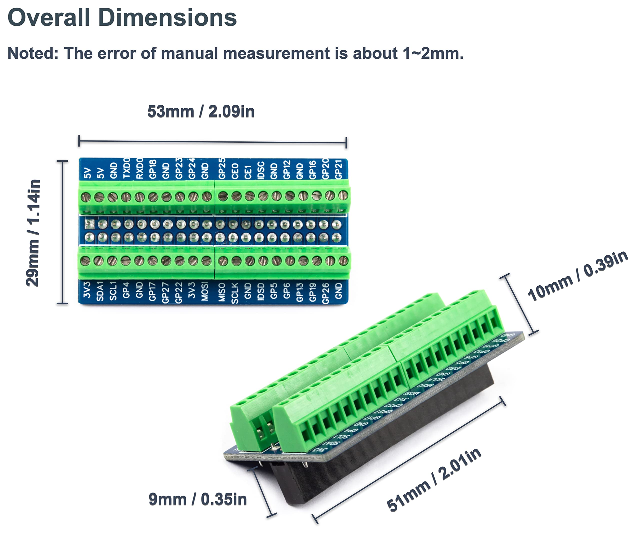 For Rpi Pi Io Gpio Terminal Blocks Breakout Board 40Pin 2.54Mm / 0.1'' Mini Terminal Expansion Board For Raspberry Pi 5 4B 3B+ 3