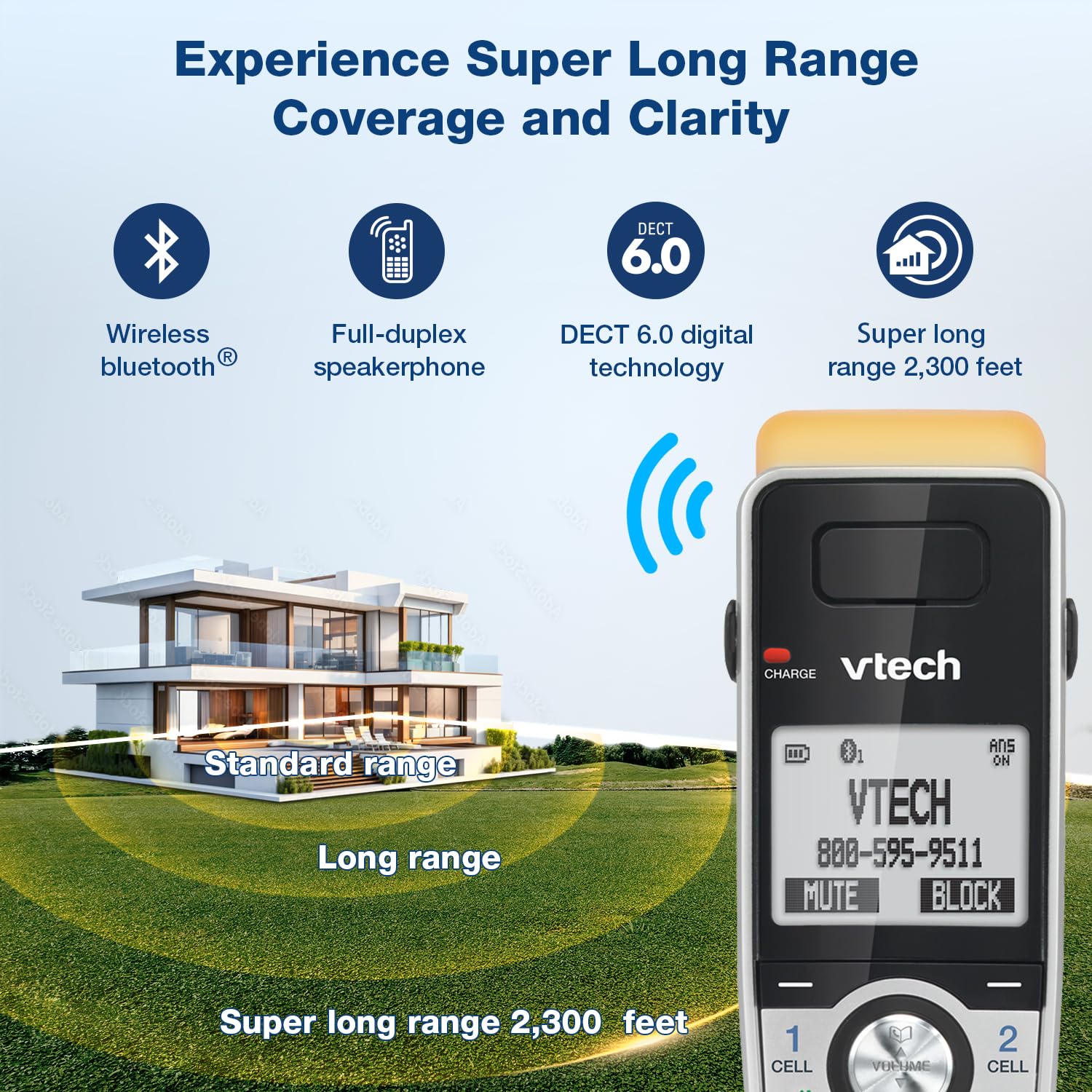 Vtech Is8151 5 Super Long Range 5 Handset Dect 6.0 Cordless Phone For Home With Answering Machine, 2300 Ft Range, Call Blocking,