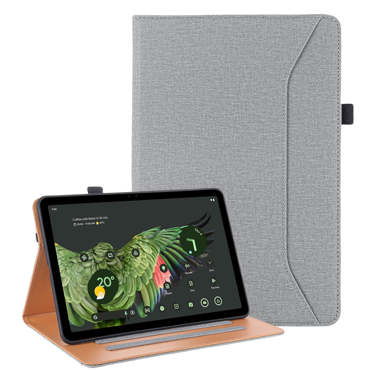 Vakarey For Google Pixel Tablet Case With Pen Holder Multi Angle Support Case For Google Pixel Tablet 11 Inch With Hand Strap,Gr