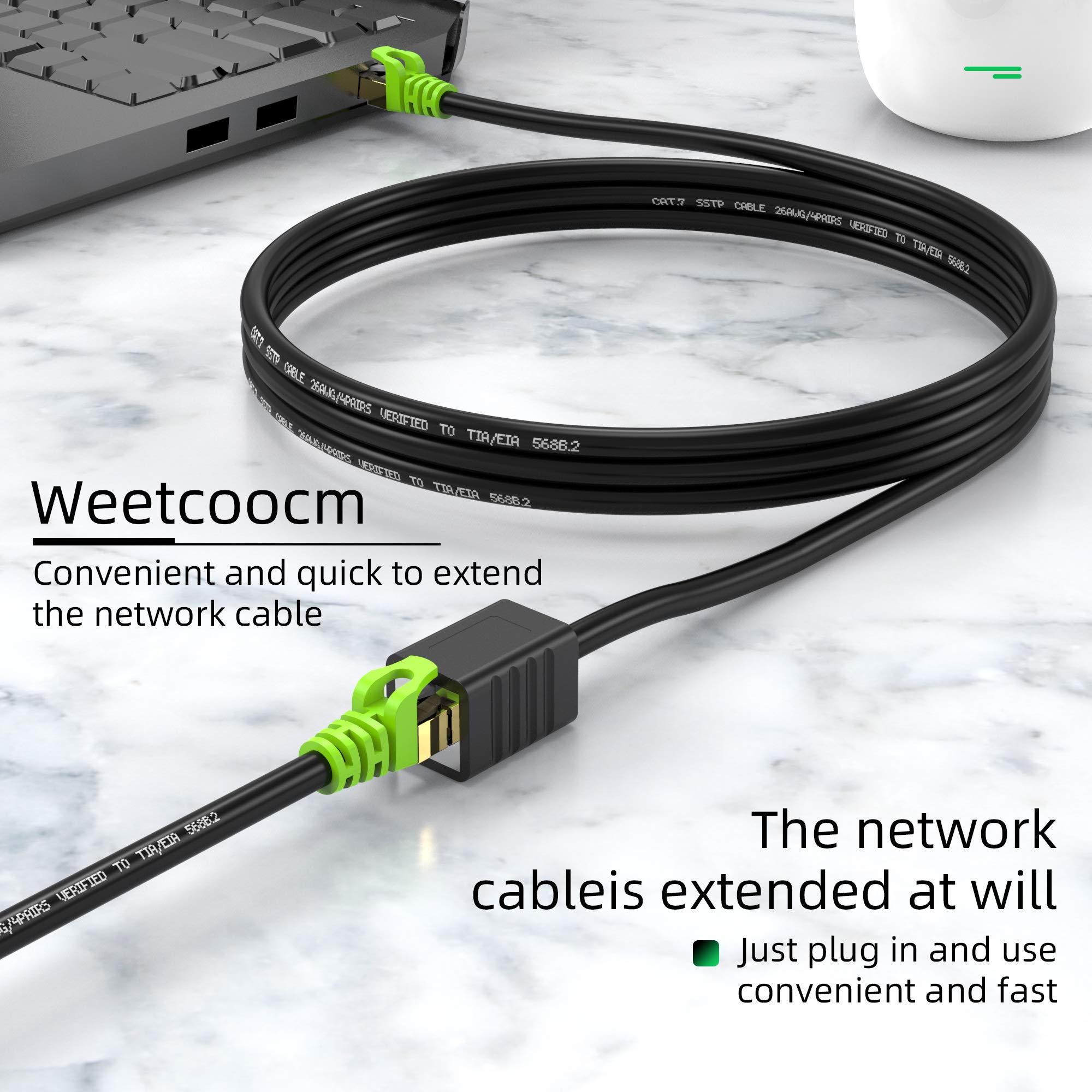 Weetcoocm Ethernet Extension Cable 20Ft, Network Cat6A Extension Patch Cable Rj45 Cords Shielded Male To Female Connector (20Ft)