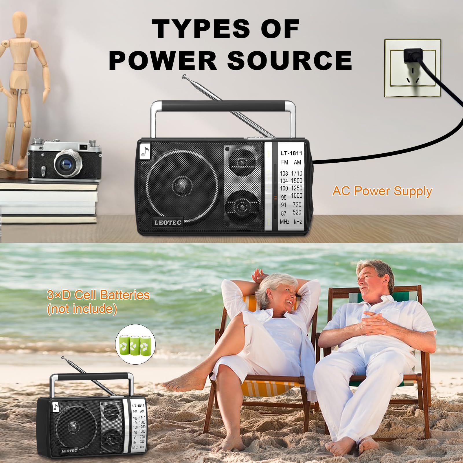 Leotec Am Fm Radio, Portable Bluetooth Radio, Plug In Wall Or Battery Operated Best Reception With Headphone Jack, Handheld Grea