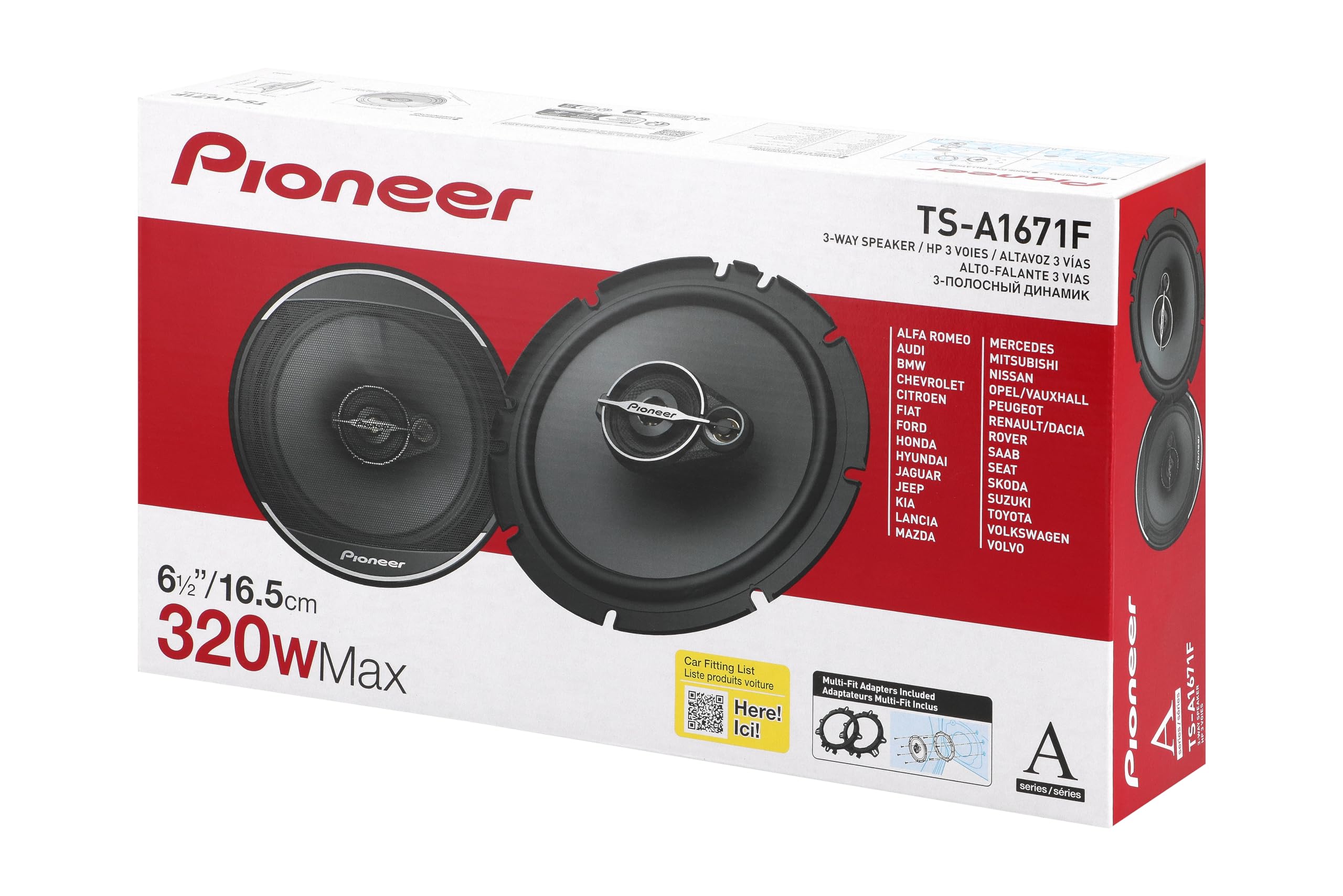 Pioneer A Series Standard Ts A1671F, 3 Way Coaxial Car Audio Speakers, Full Range, Clear Sound Quality, Easy Installation And En
