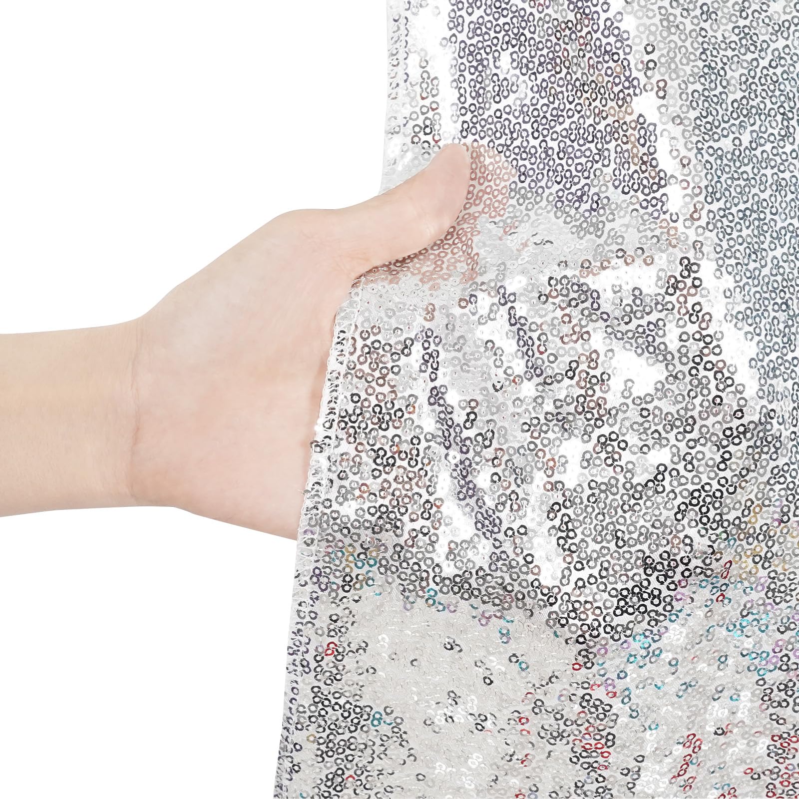 Poise3Ehome 6Ft X 8Ft Silver Sequin Backdrop Curtain, Glitter Thick Satin Background Drapes, Sparkly Opaque Photography Curtain,