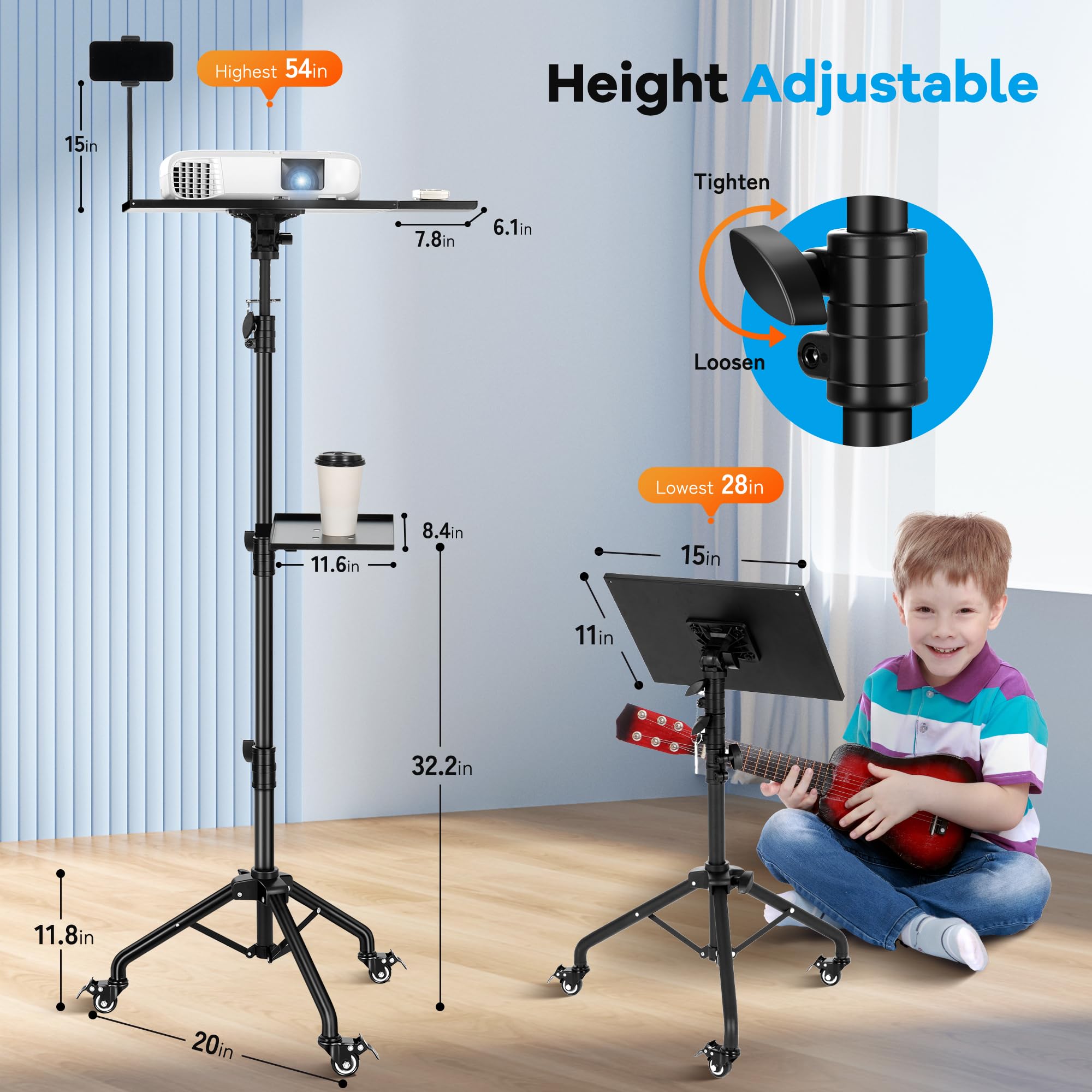 Cahaya Projector Tripod Stand With Casters: Projector Stand 28 54In Height Adjustable Multifunctional Universal Laptop Stand Dj