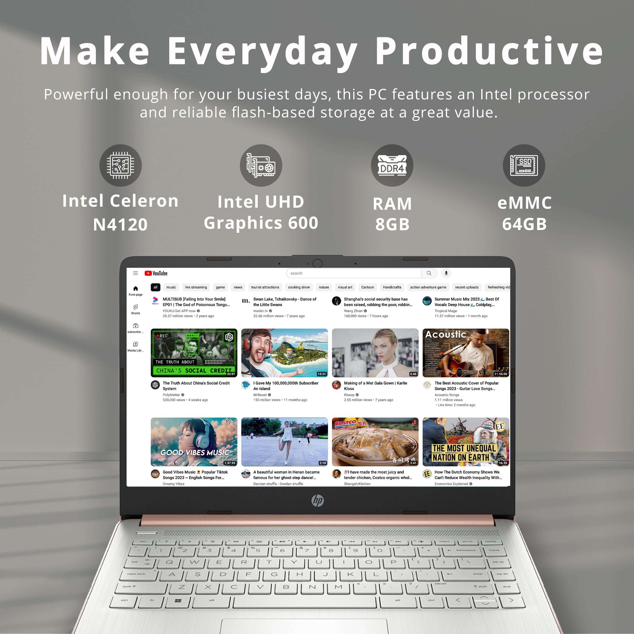 Hp Stream 14'' Hd Brightview Laptop, Intel Celeron N4120 Processor, 8Gb Ram, 64Gb Storage, Intel Hd Graphics, 720P Webcam, 1 Yea