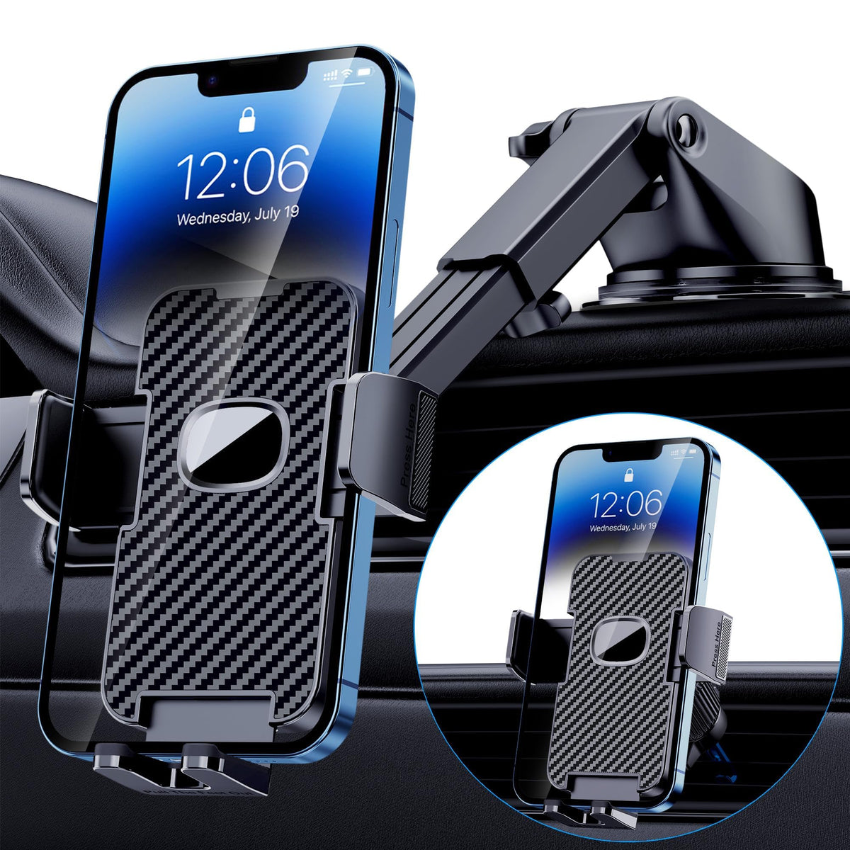 Guwez Phone Holder Car Mount For Iphone [Powerful Suction] Phone Mount For Car Dashboard Windshield Air Vent Universal Accessori