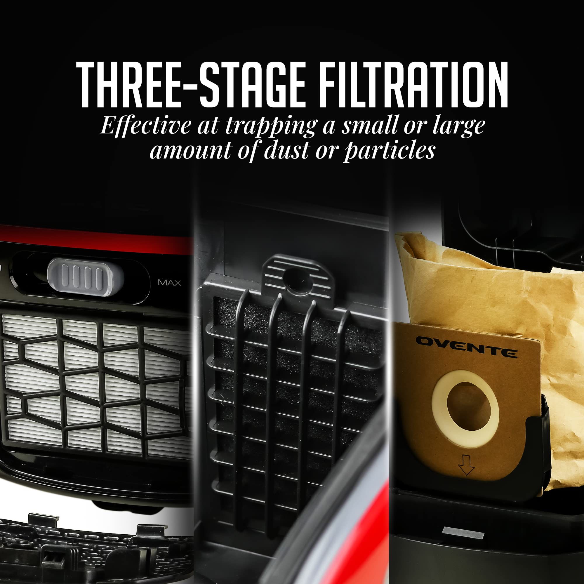 Ovente Electric Vacuum Cleaner With Speed Control Suction, Adjustable Stainless Steel Wand And Automatic Cord Rewind, Lightweigh