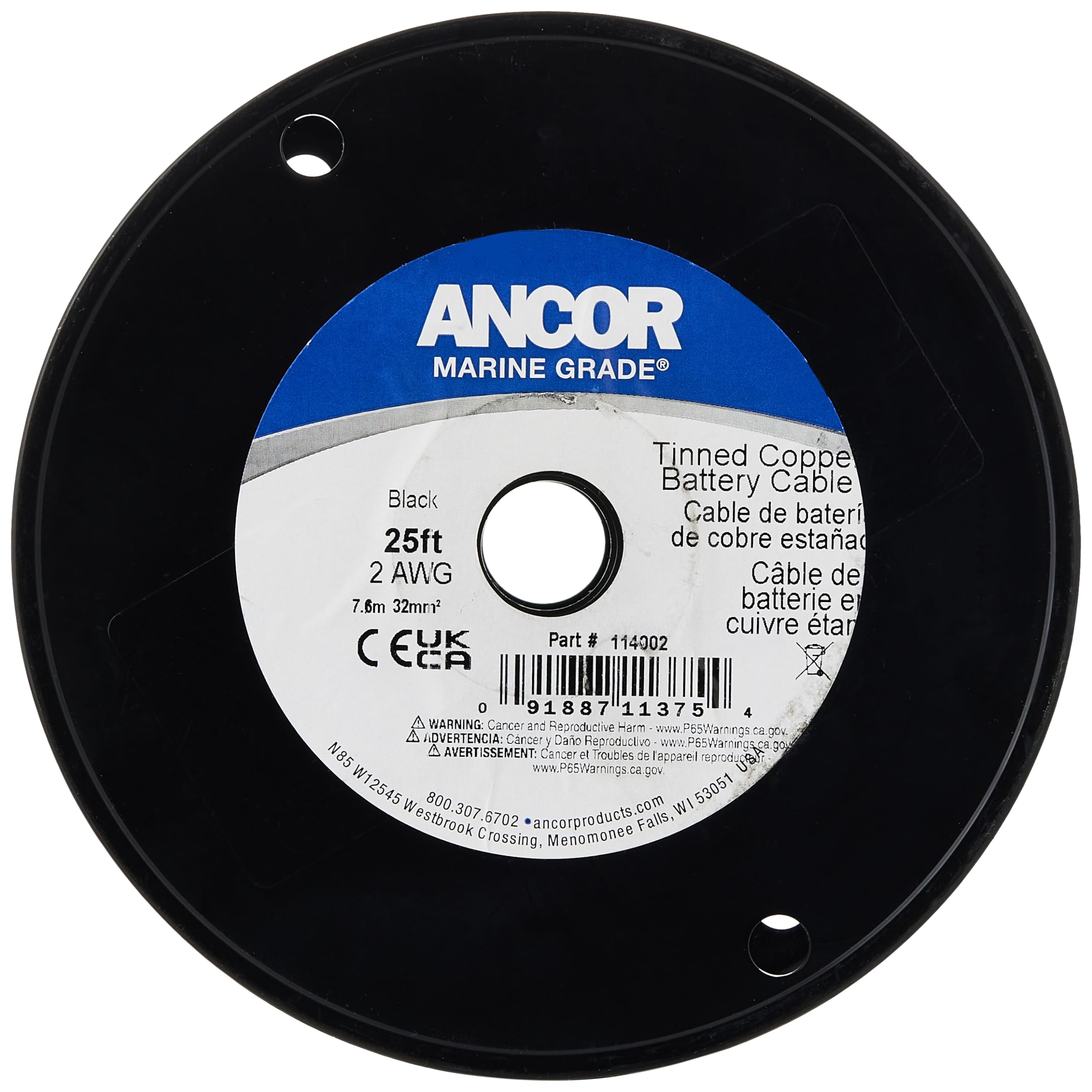 Ancor 114025 Tinned Copper Battery Cable, 2 Awg (32Mm2), Black - 250Ft,WBHDWB000NV0GVE