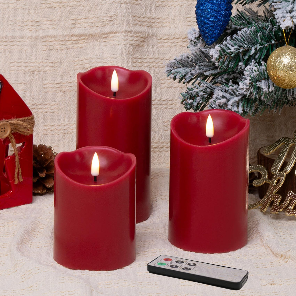 Eywamage Orange Flameless Pillar Candles With Remote, Halloween Fall Led Candles Battery Operated Real Wax, Set Of 3