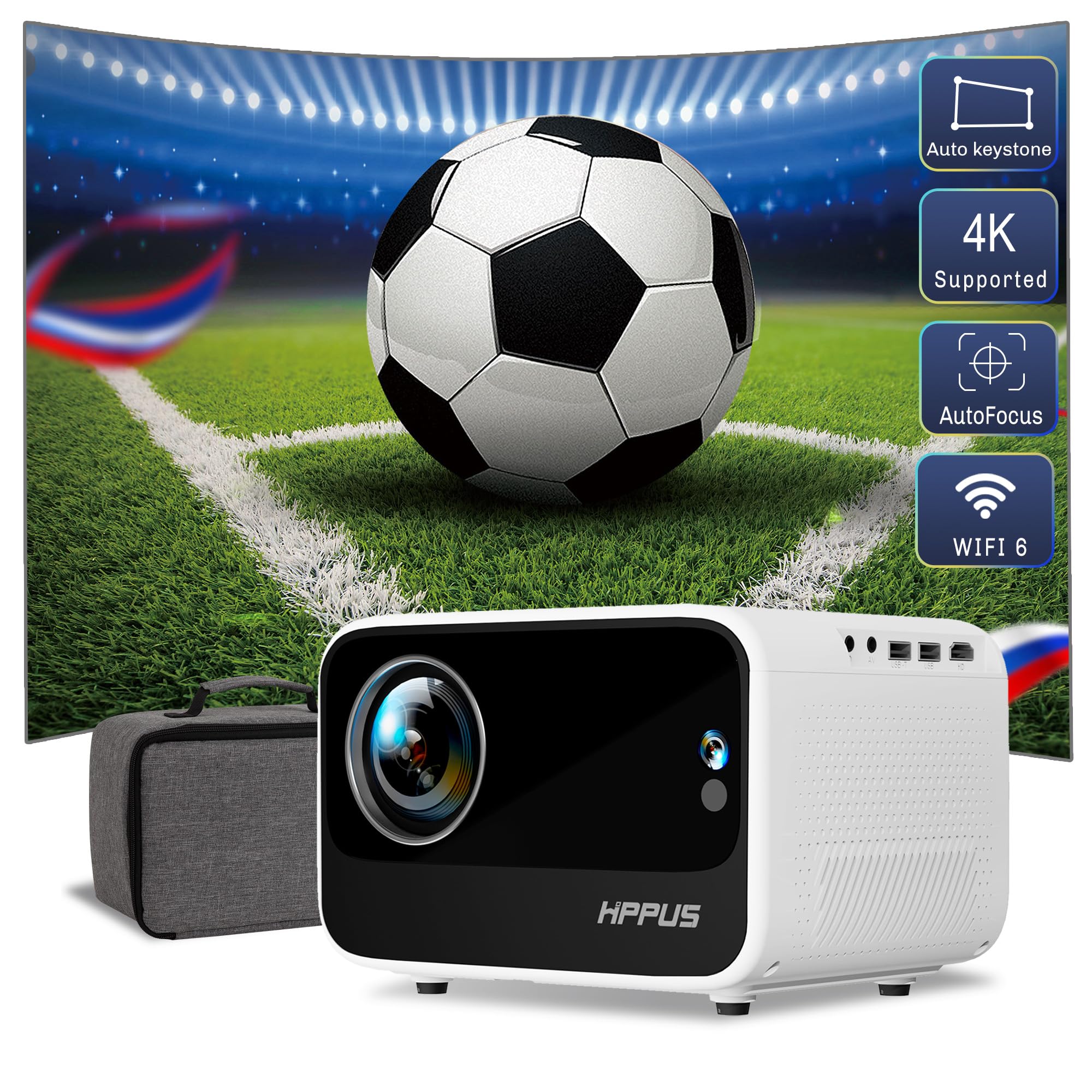 [Auto Focus/Keystone] Projector 4K With Android Os 1080P Native 500 Ansi, Hippus Smart Projector With Wifi 6 And Bluetooth, Port