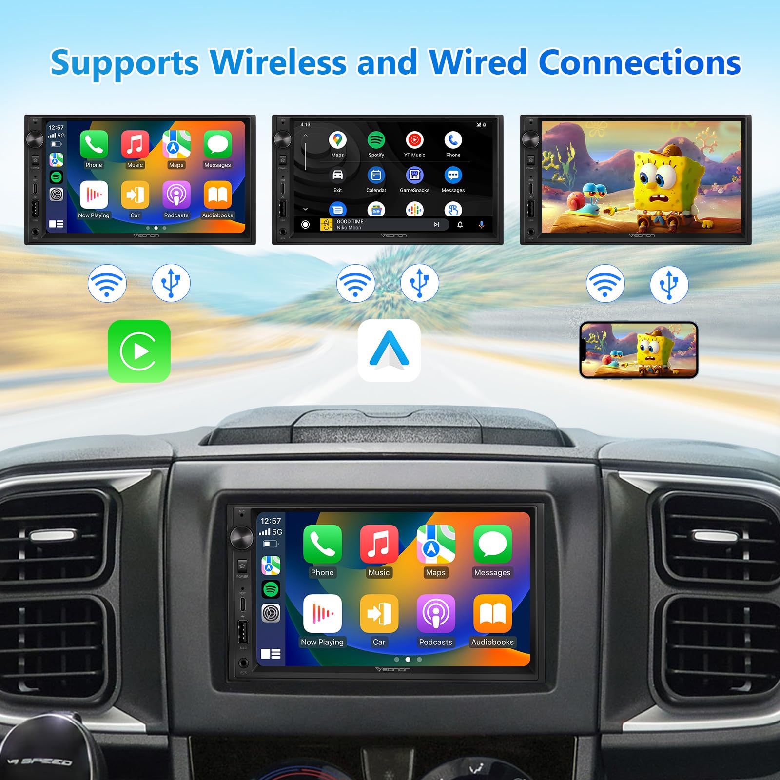 Eonon 7'' Double Din Car Stereo Wireless Carplay & Wireless Android Auto Car Audio Receivers With Ahd Backup Camera, Built In Ds