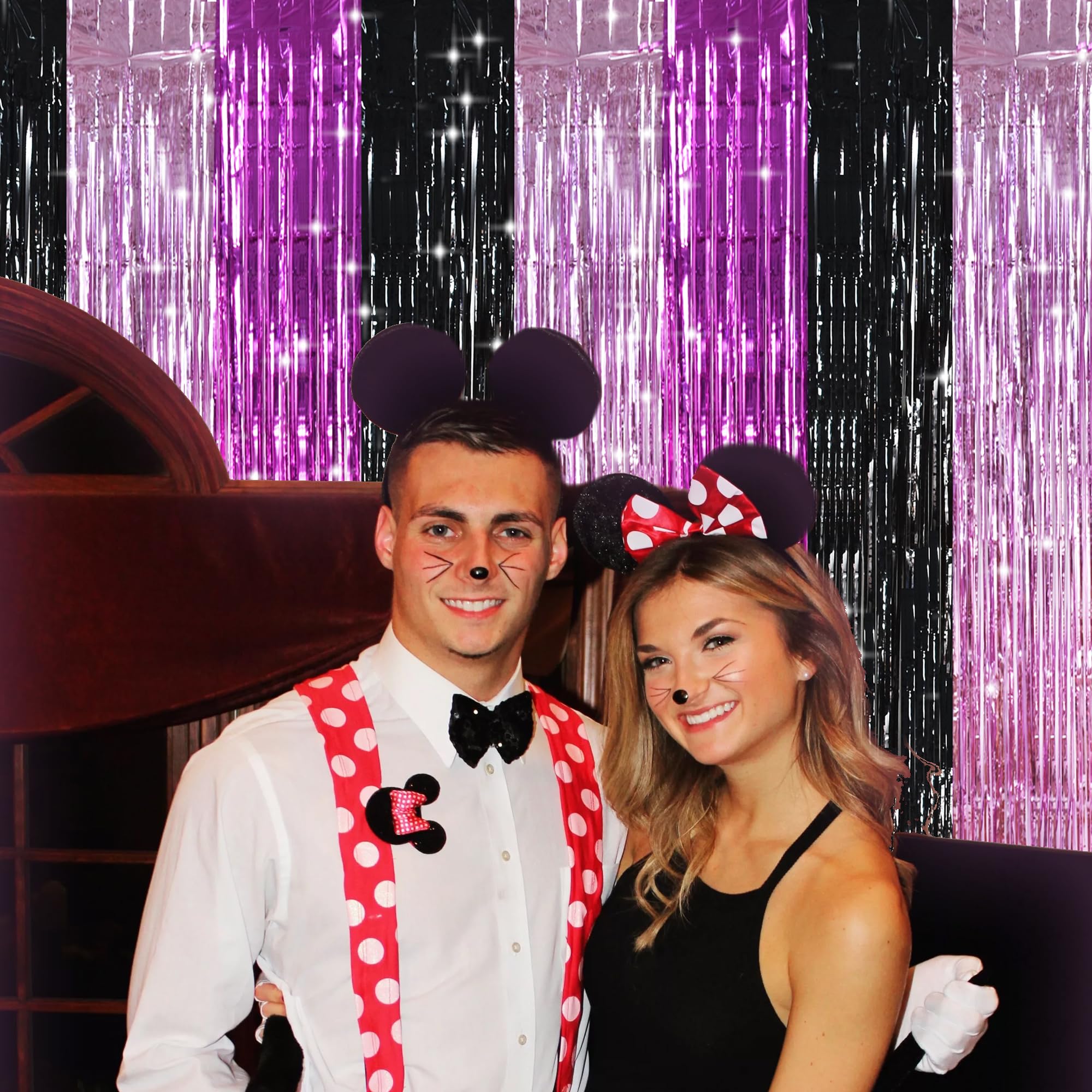 Toniful Black Pink Hot Pink Door Streamers,Black And Pink Photo Booth Backdrop Metallic Streamers Foil Fringe Curtain For Birthd