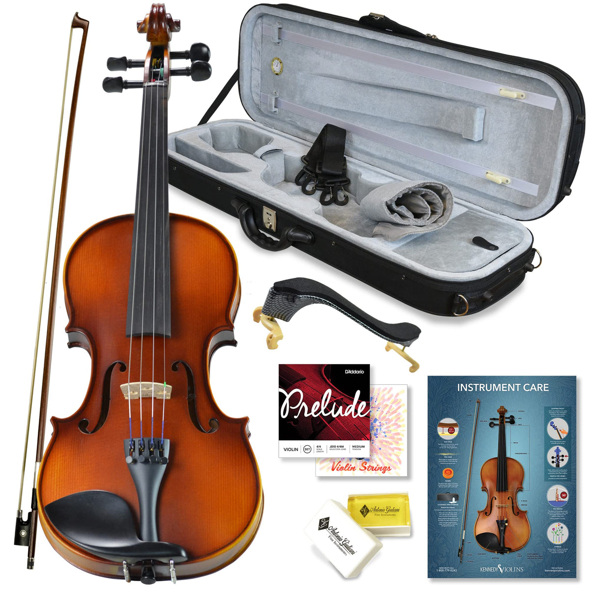 Bunnel Pupil Violin Outfit 4/4 Full Size By Kennedy Violins   Carrying Case And Accessories Included   Solid Maple Wood And Ebon