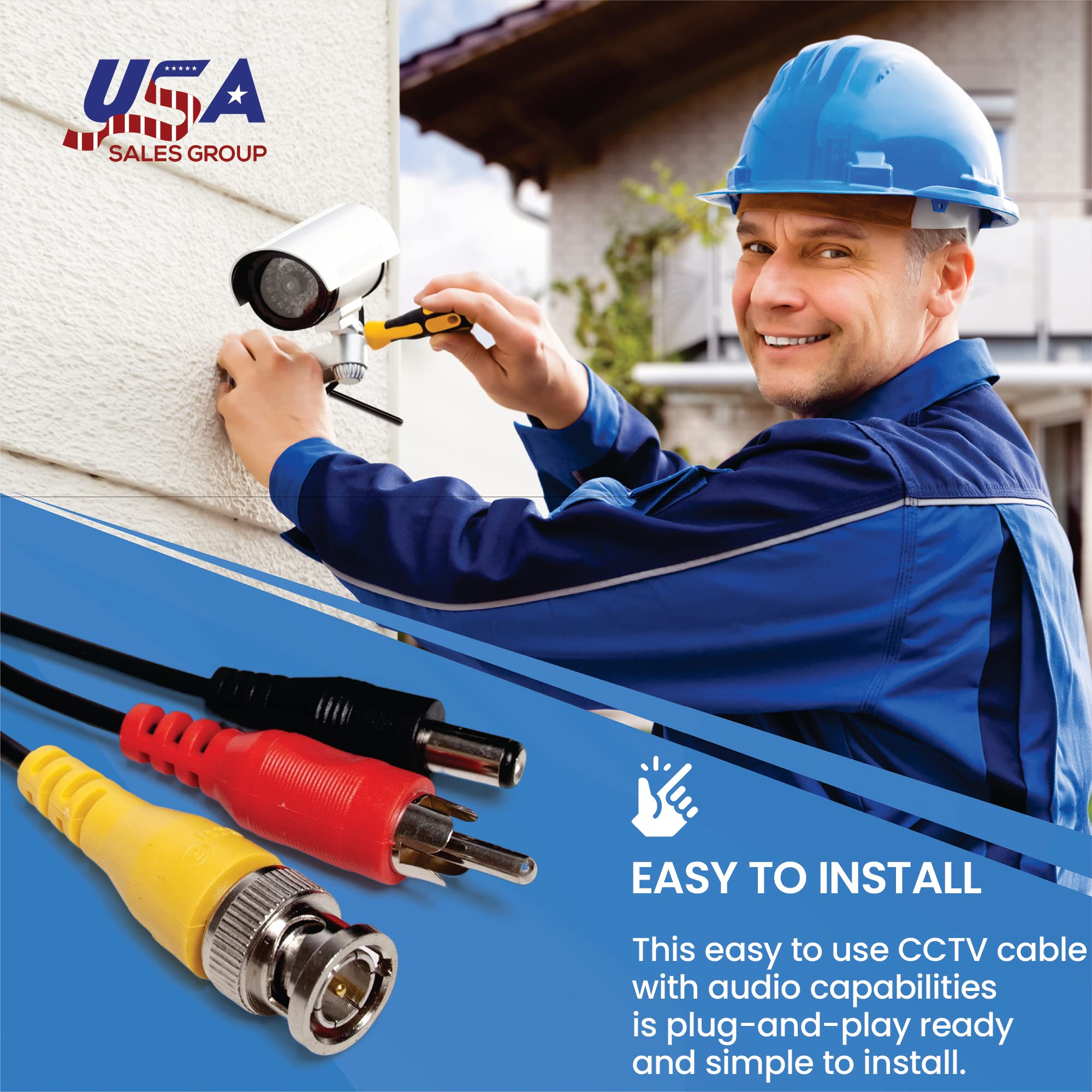 Usa Sales Group 100Ft Hd Audio Video Power Security Camera Cable Copper For Cctv Dvr Surveillance System, Wire Rca Cord Extensio