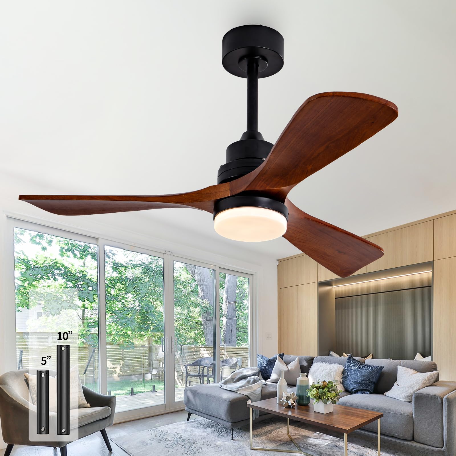 Ceversa 42 Inch Solid Wood Ceiling Fan with Light and Remote Control,3 Blades Craftmade Modern Ceiling Fan Quiet for Living Room