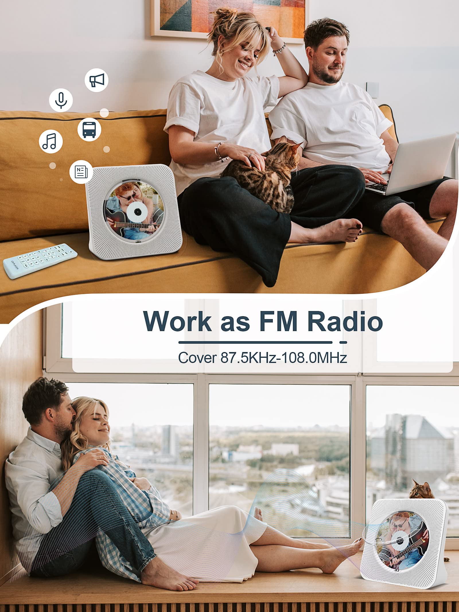 Desktop Cd Player Portable With Bluetooth   Jimwey Cd Player For Home With Hifi Speakers, Fm Radio, Remote Control, Led Screen D